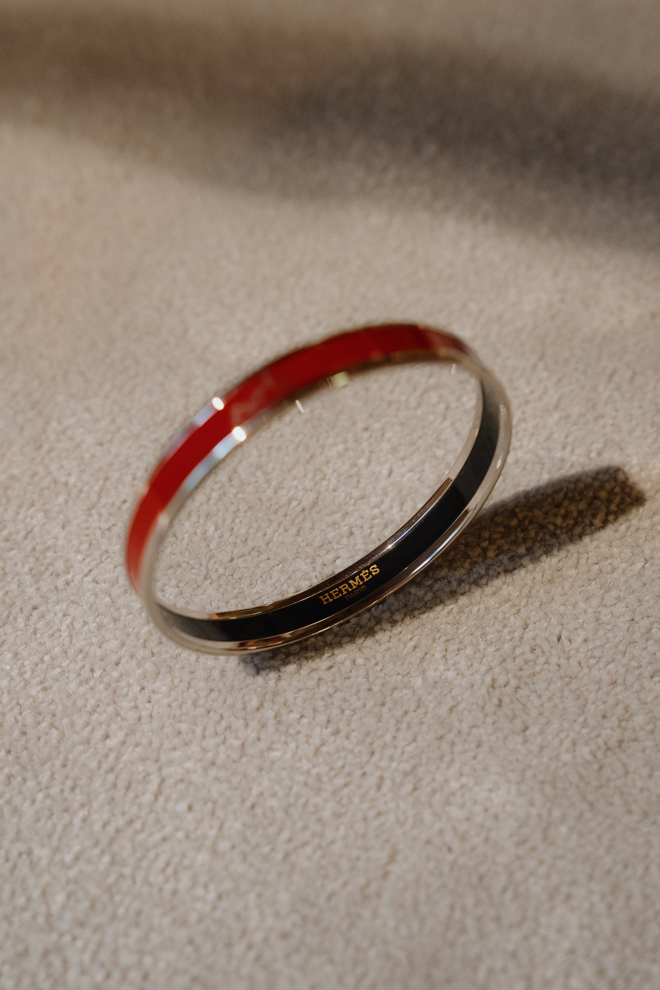 Hermès Enamel Bracelet in Red with Silver Trim