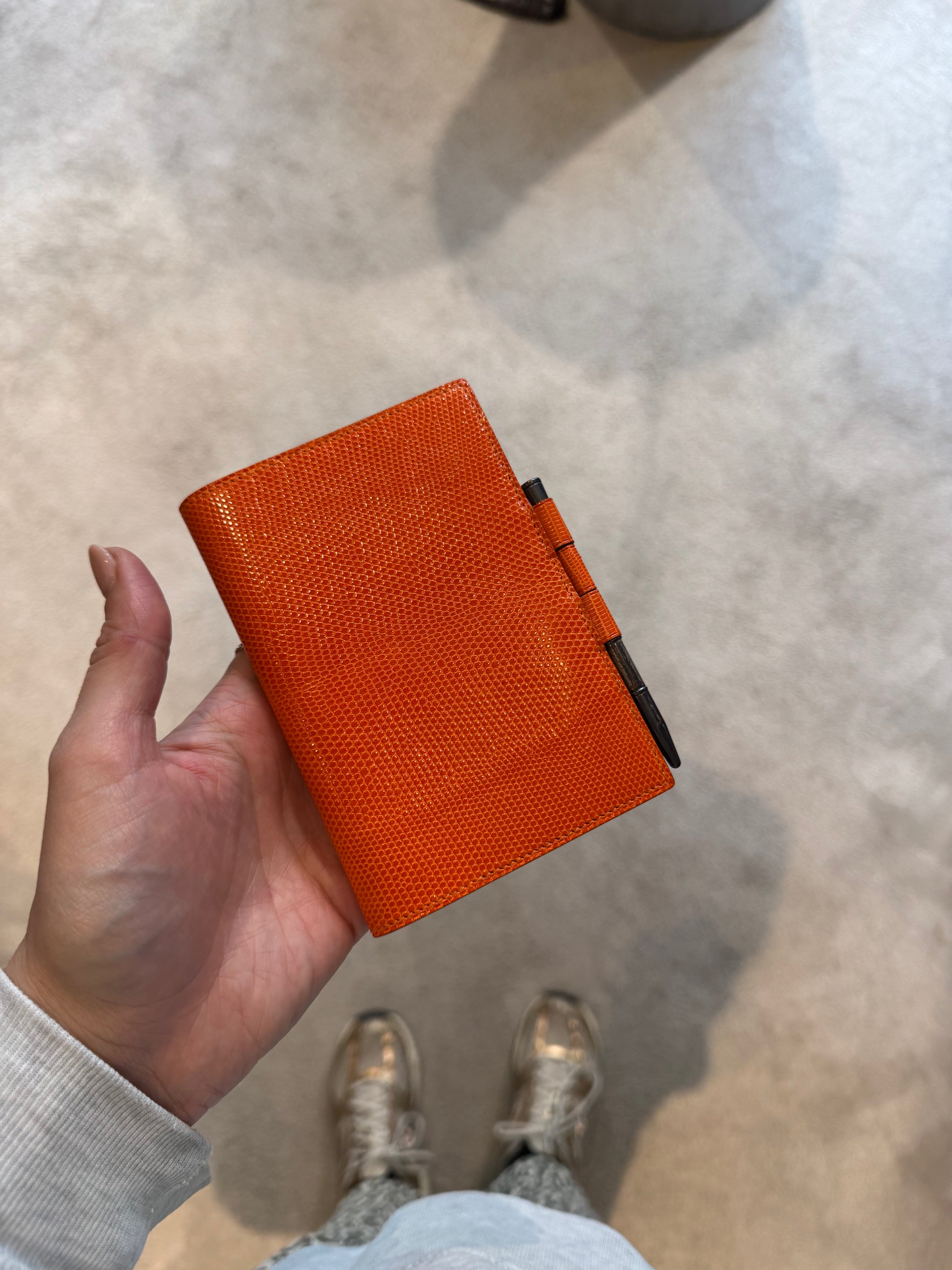 Hermès Index in Orange Lizard Leather