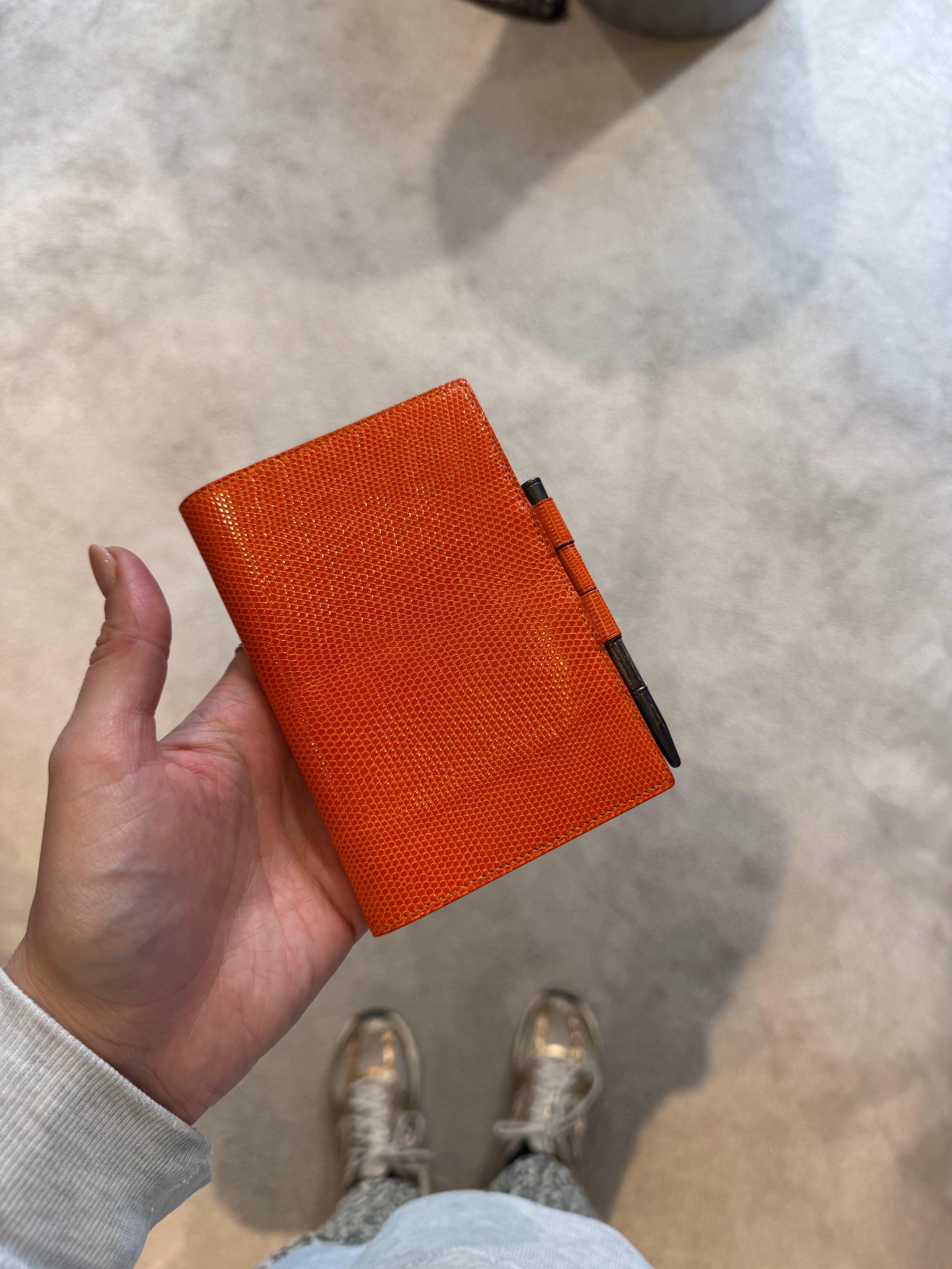 Hermès Index in Orange Lizard Leather