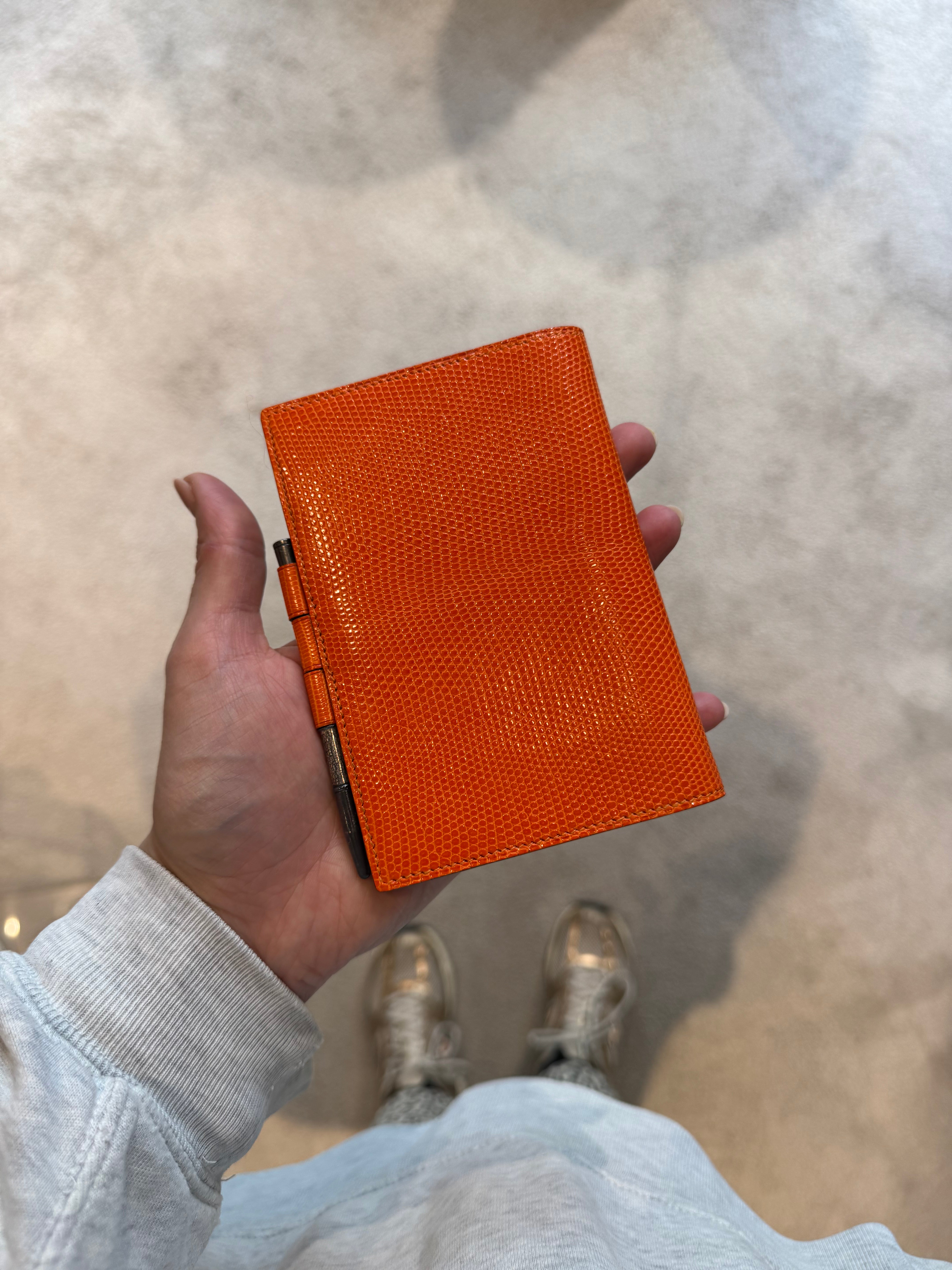 Hermès Index in Orange Lizard Leather