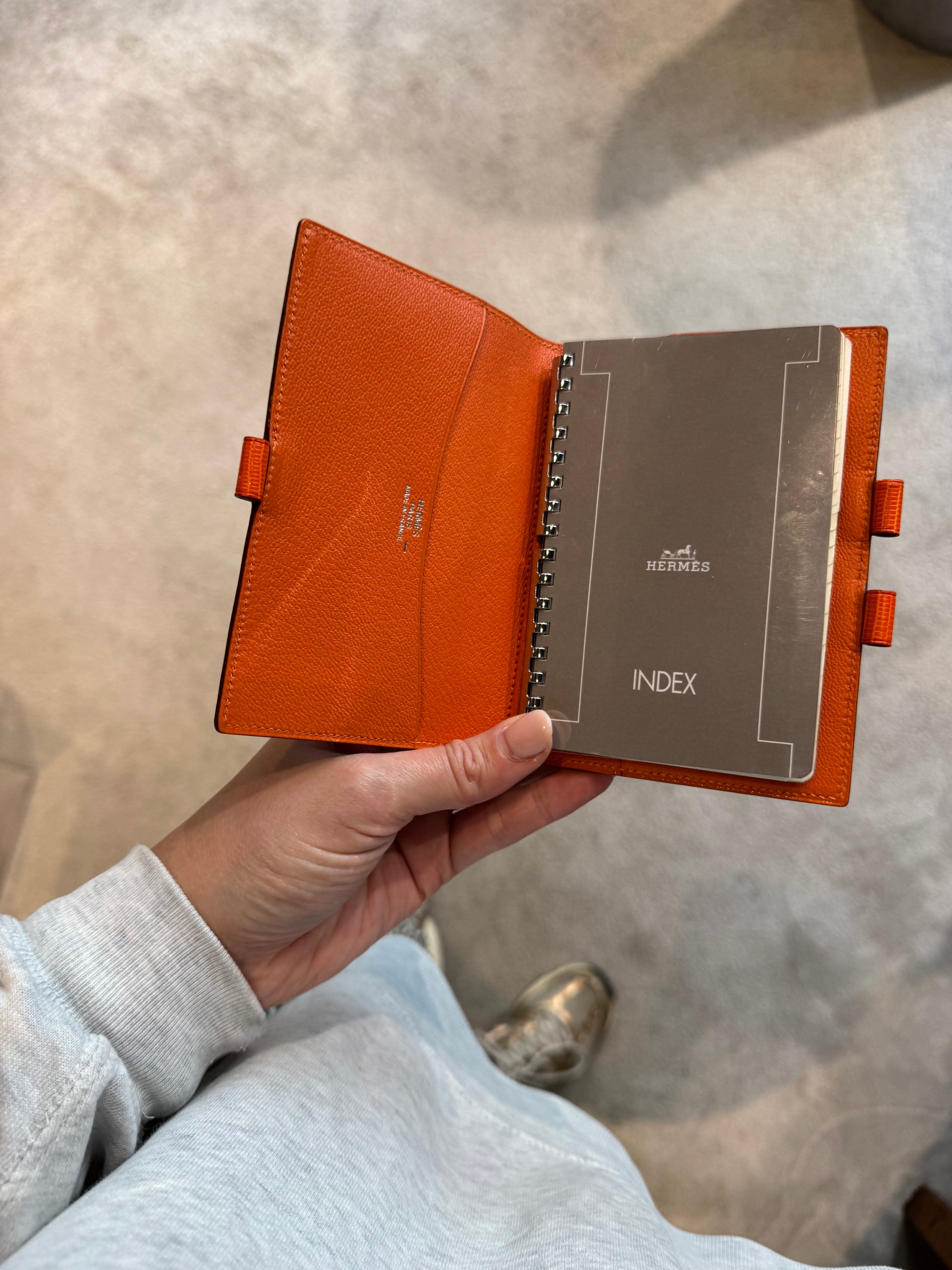 Hermès Index in Orange Lizard Leather