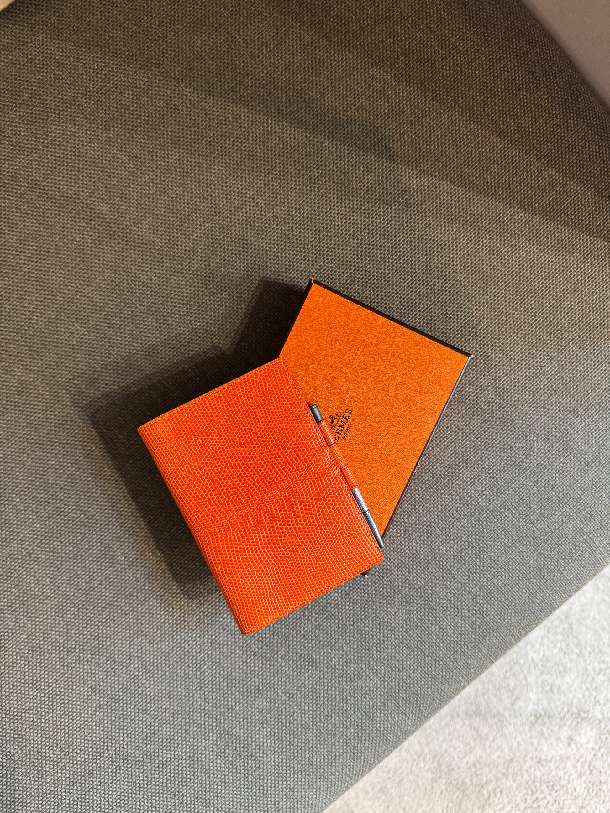 Hermès Index in Orange Lizard Leather