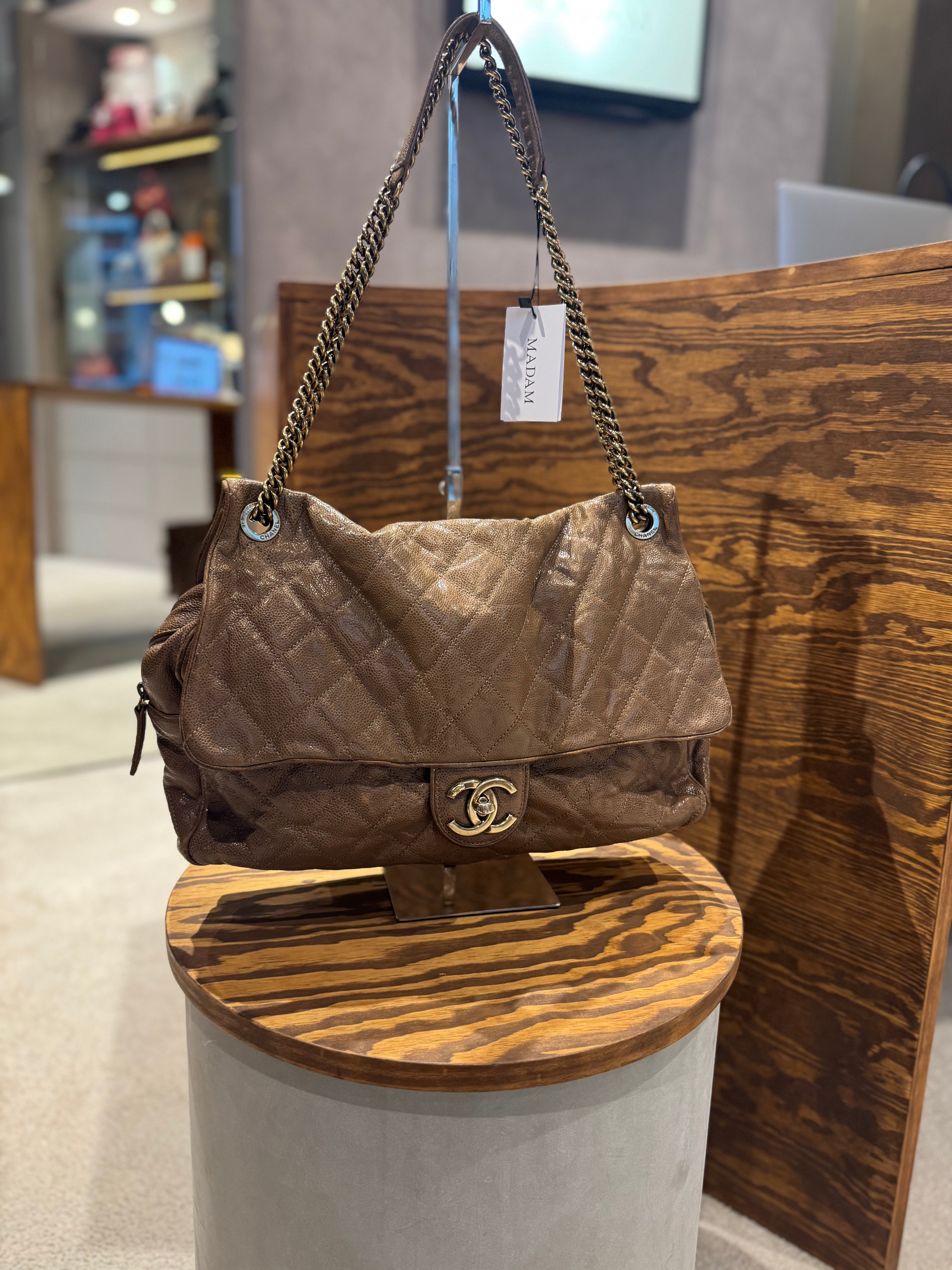 Chanel Brown Caviar Leather Large Shiva Flap Bag