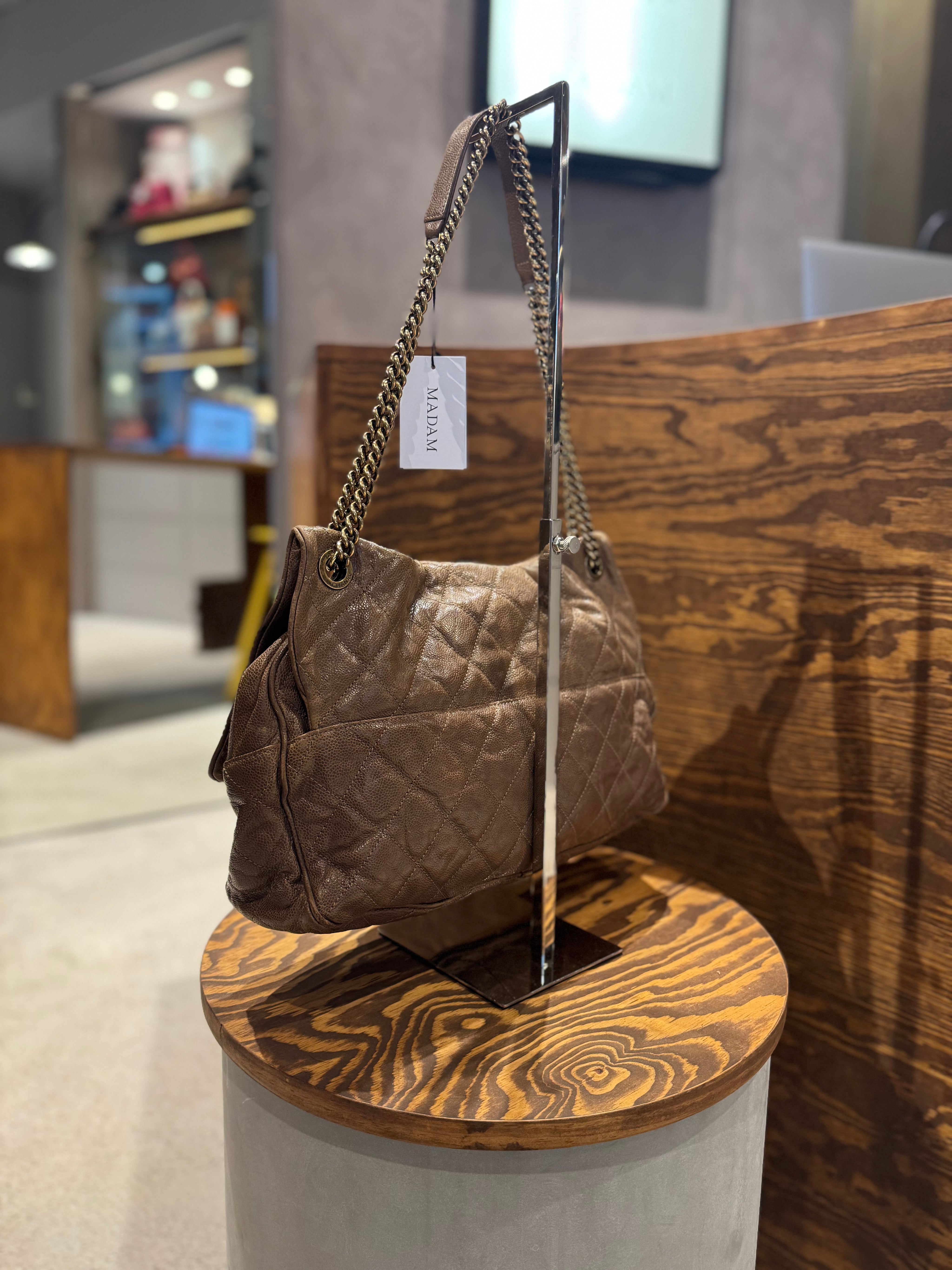 Chanel Brown Caviar Leather Large Shiva Flap Bag