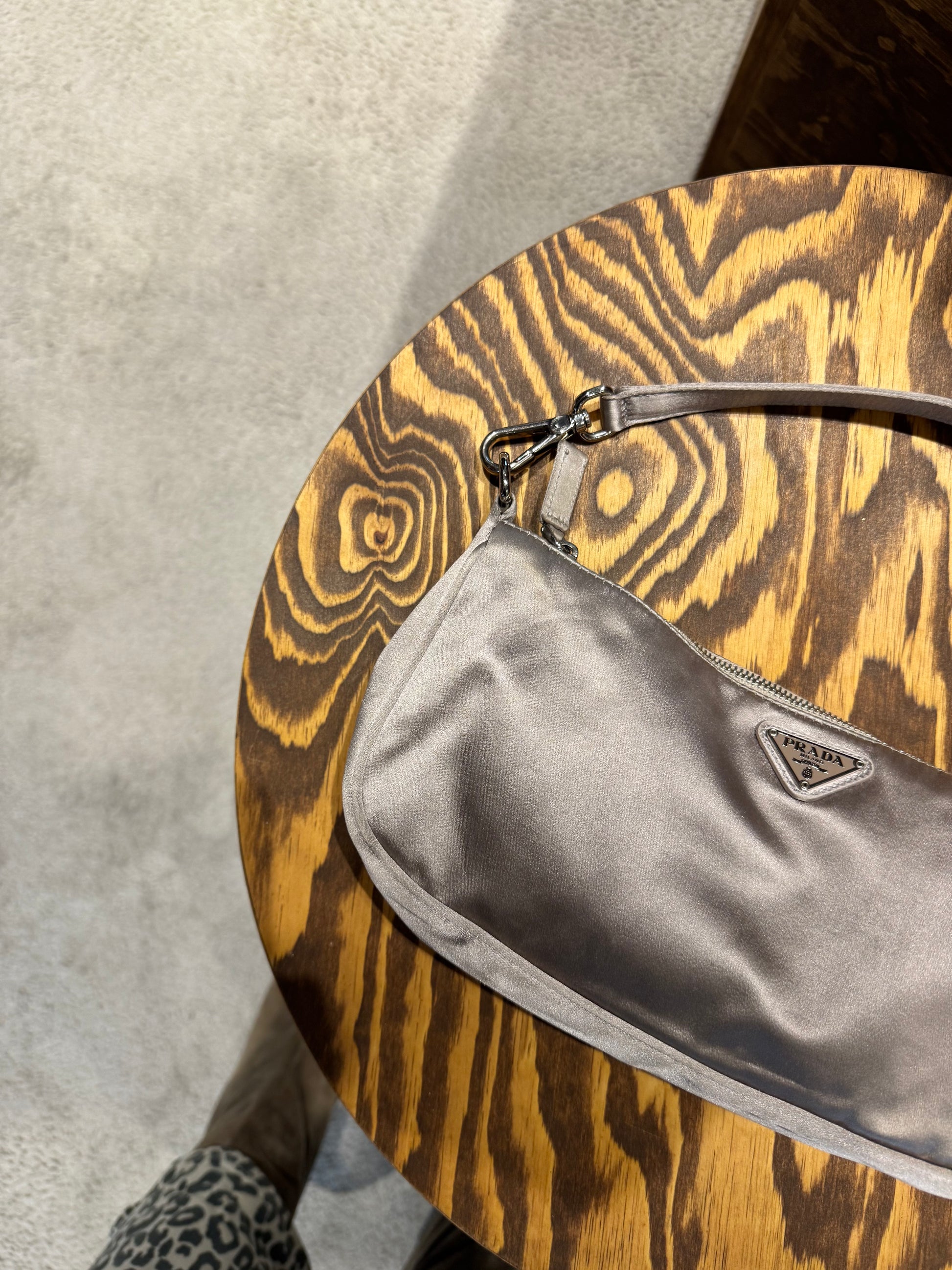 Prada Vintage Grey Satin Top Handle Bag
