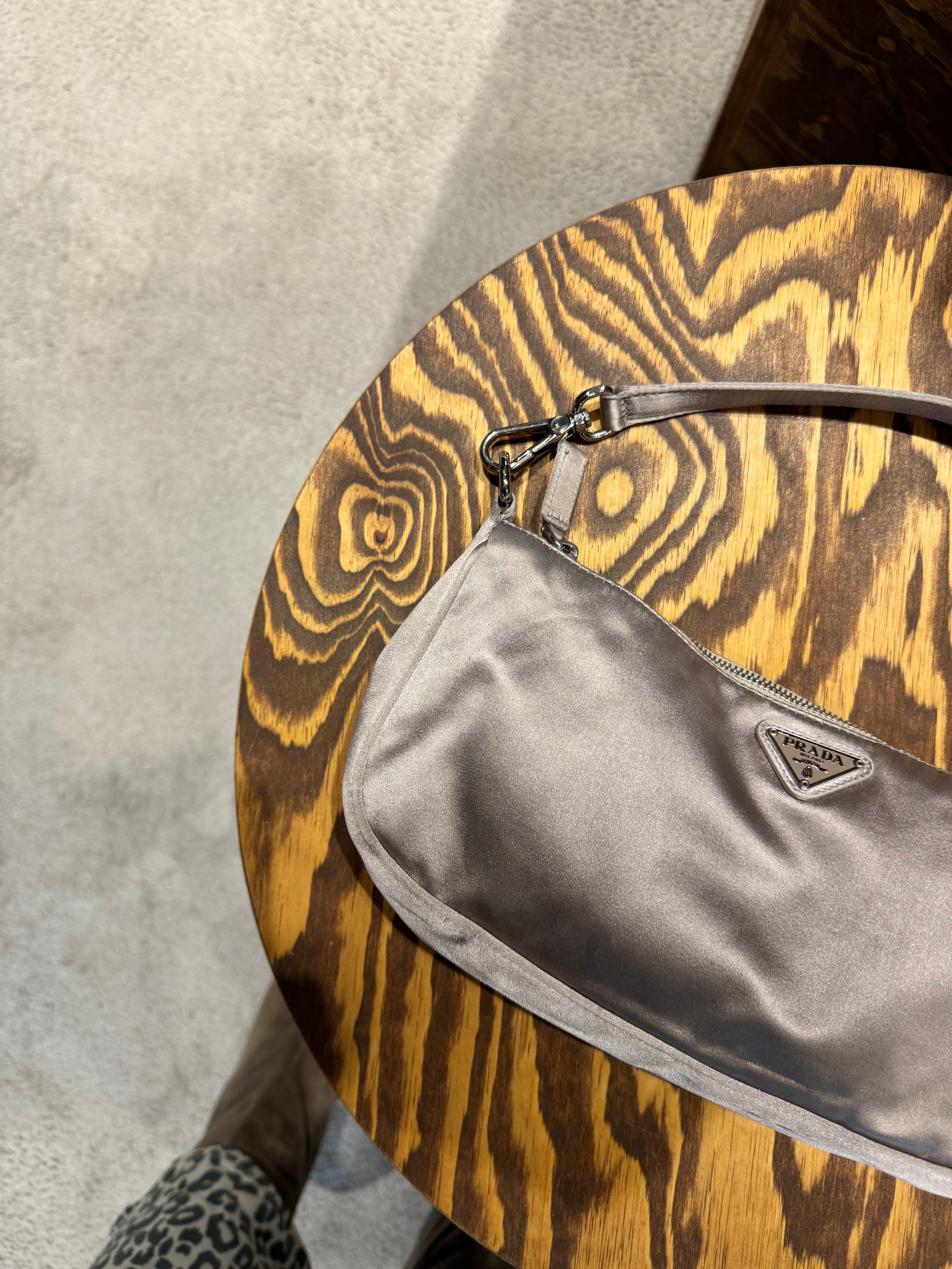Prada Vintage Grey Satin Top Handle Bag