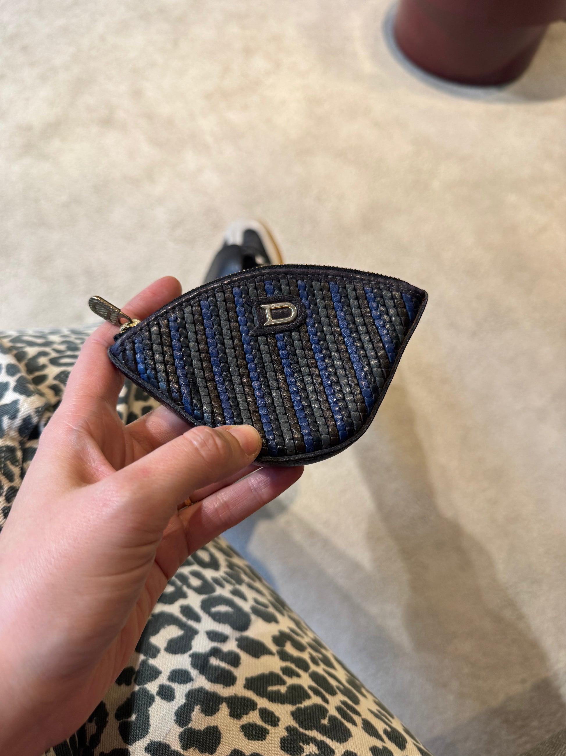 Delvaux Tressé Coin Wallet Blue, Green & Brown