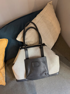 Delvaux Toile D & Leather Cabas Shopper