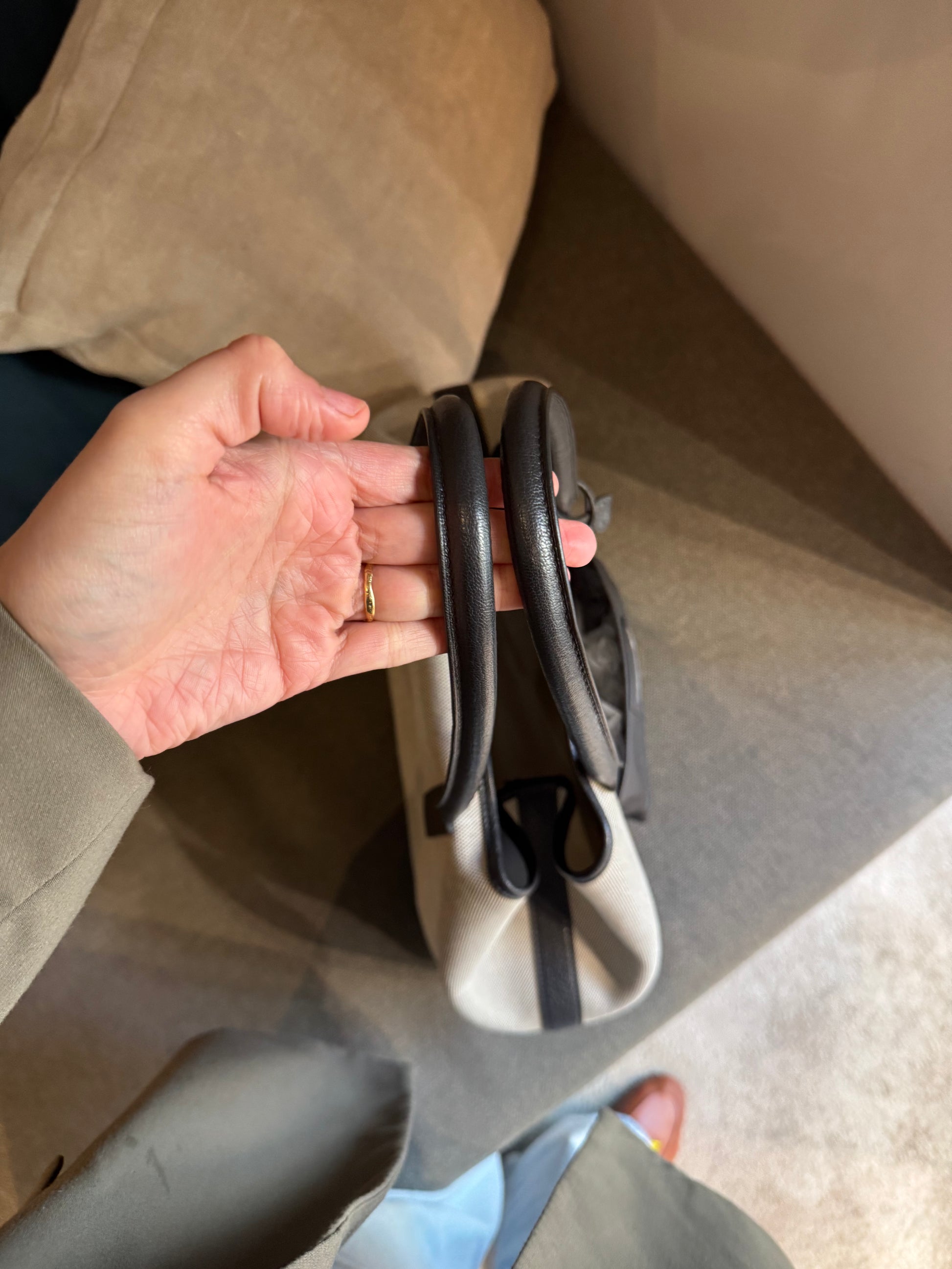 Delvaux Toile D & Leather Cabas Shopper