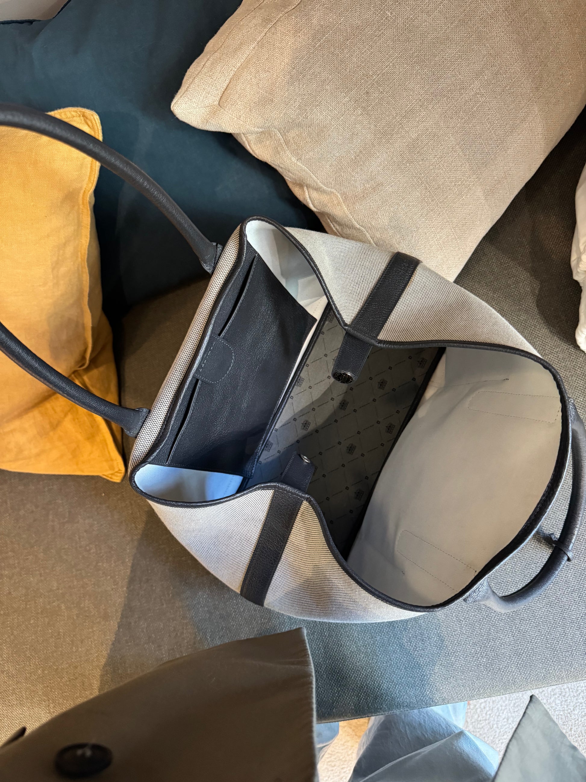 Delvaux Toile D & Leather Cabas Shopper