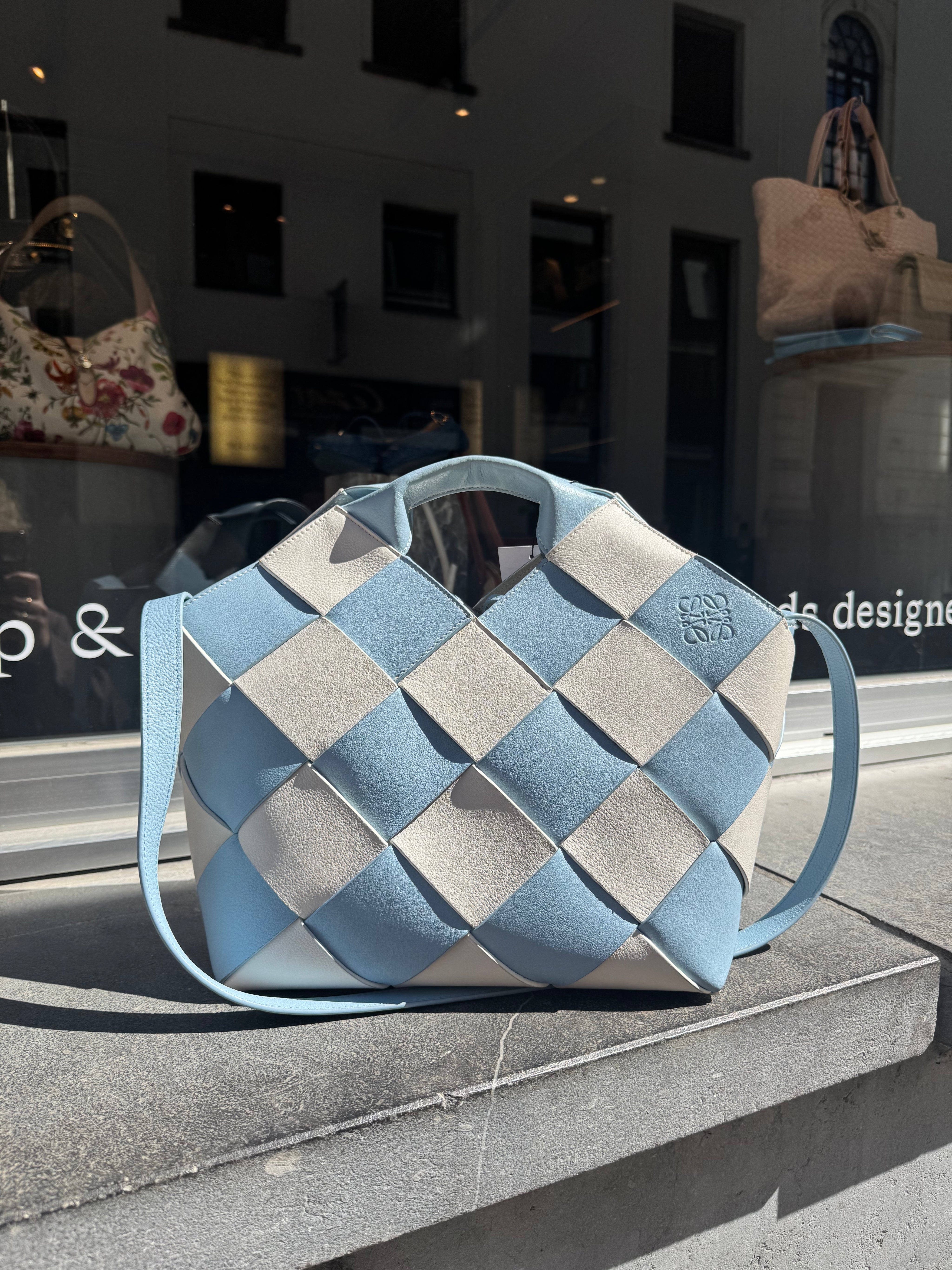 Loewe Gingham Woven Leather Basket Bag