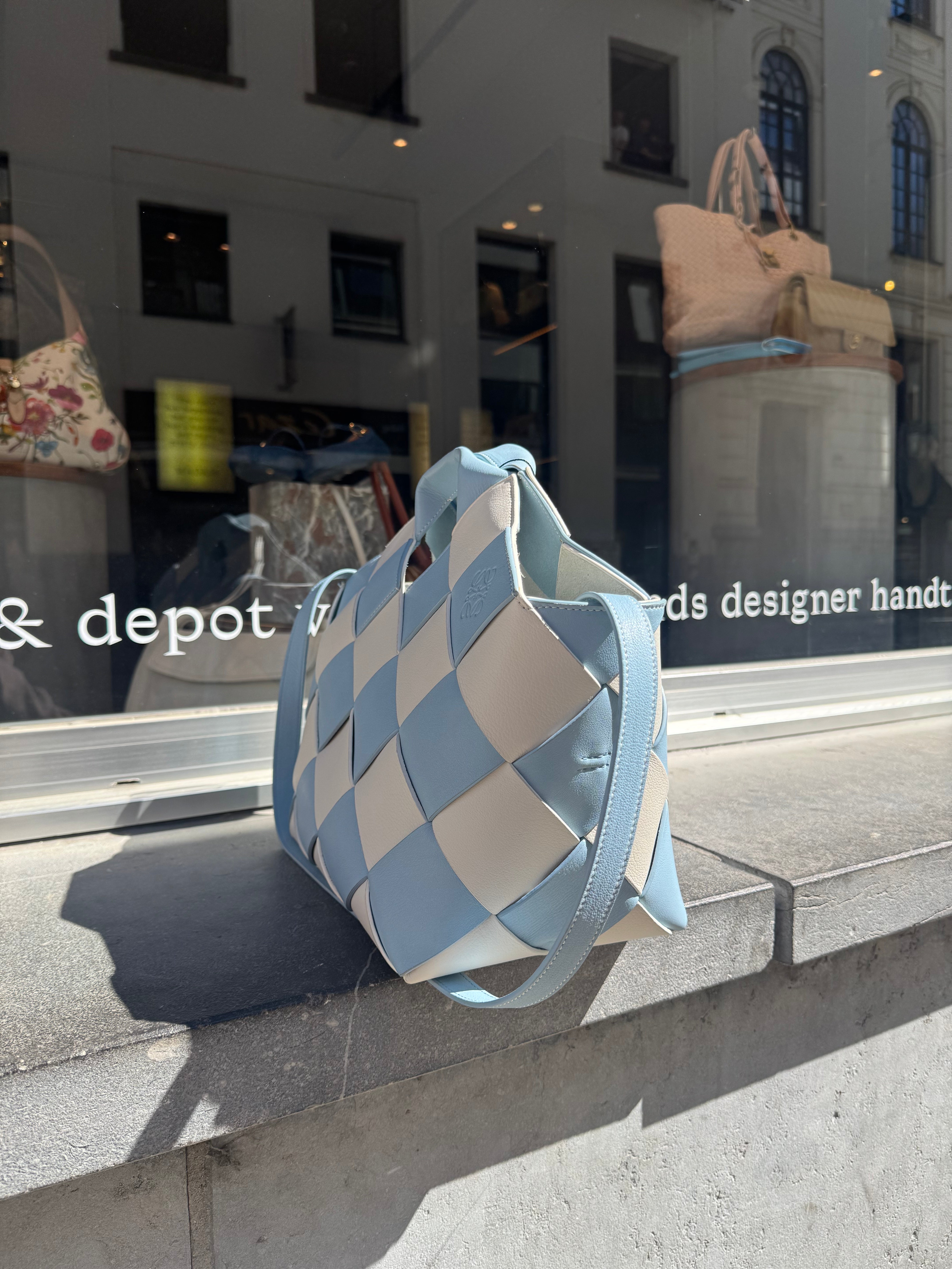 Loewe Gingham Woven Leather Basket Bag