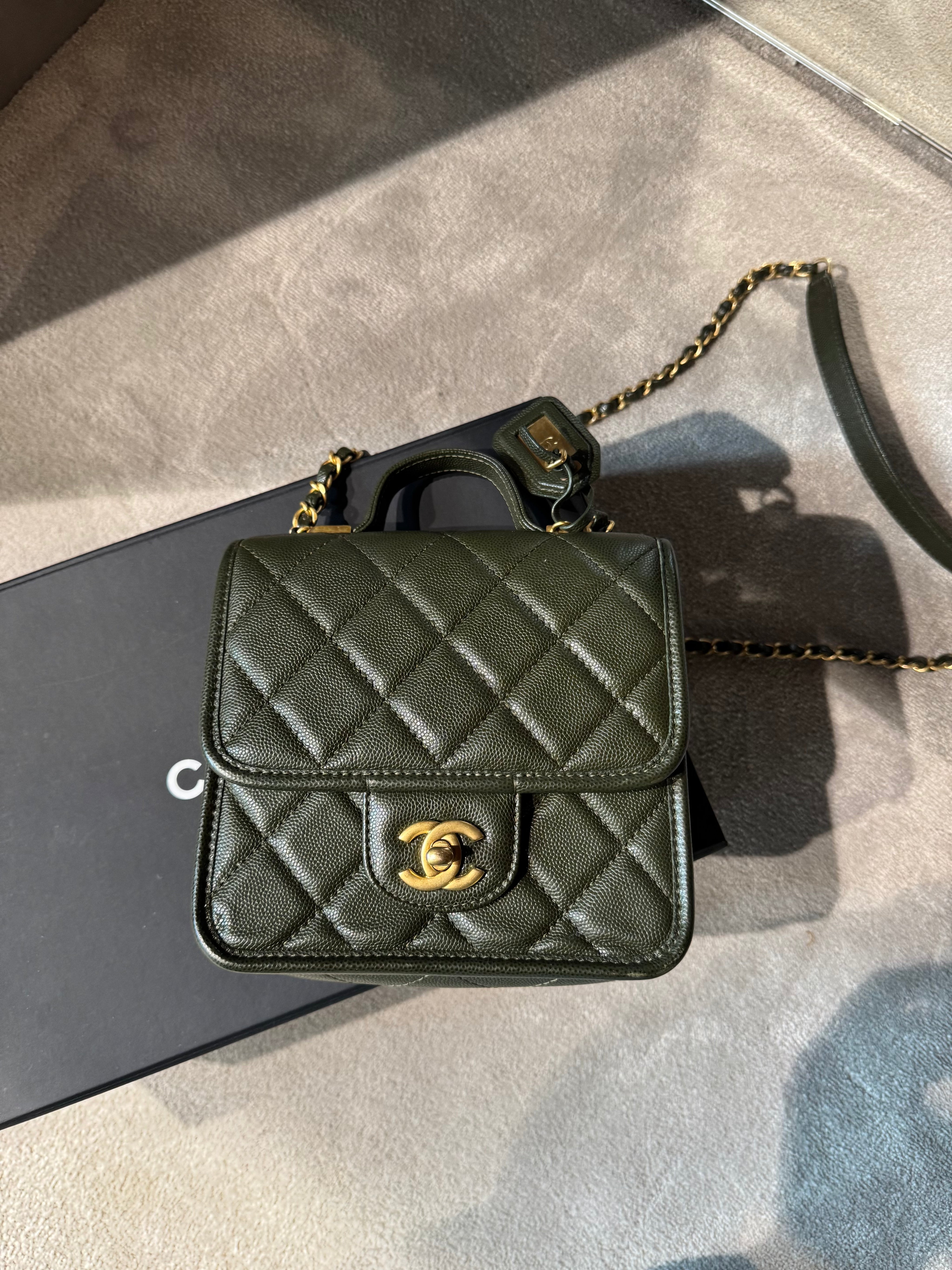 Chanel 22K Green Caviar School Memory Mini Flap Bag