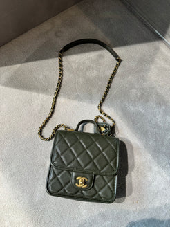 Chanel 22K Green Caviar School Memory Mini Flap Bag
