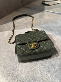 Chanel 22K Green Caviar School Memory Mini Flap Bag