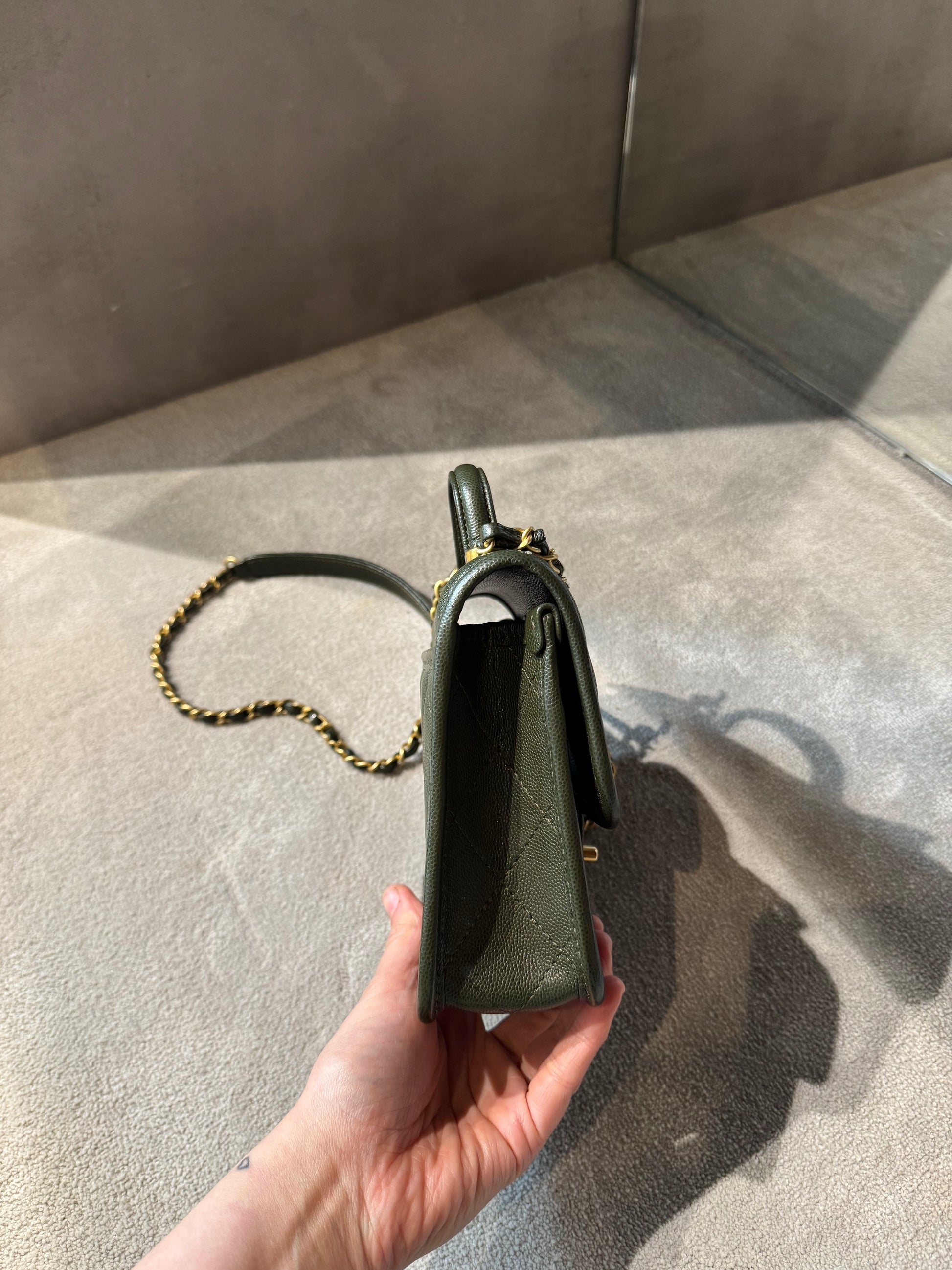 Chanel 22K Green Caviar School Memory Mini Flap Bag