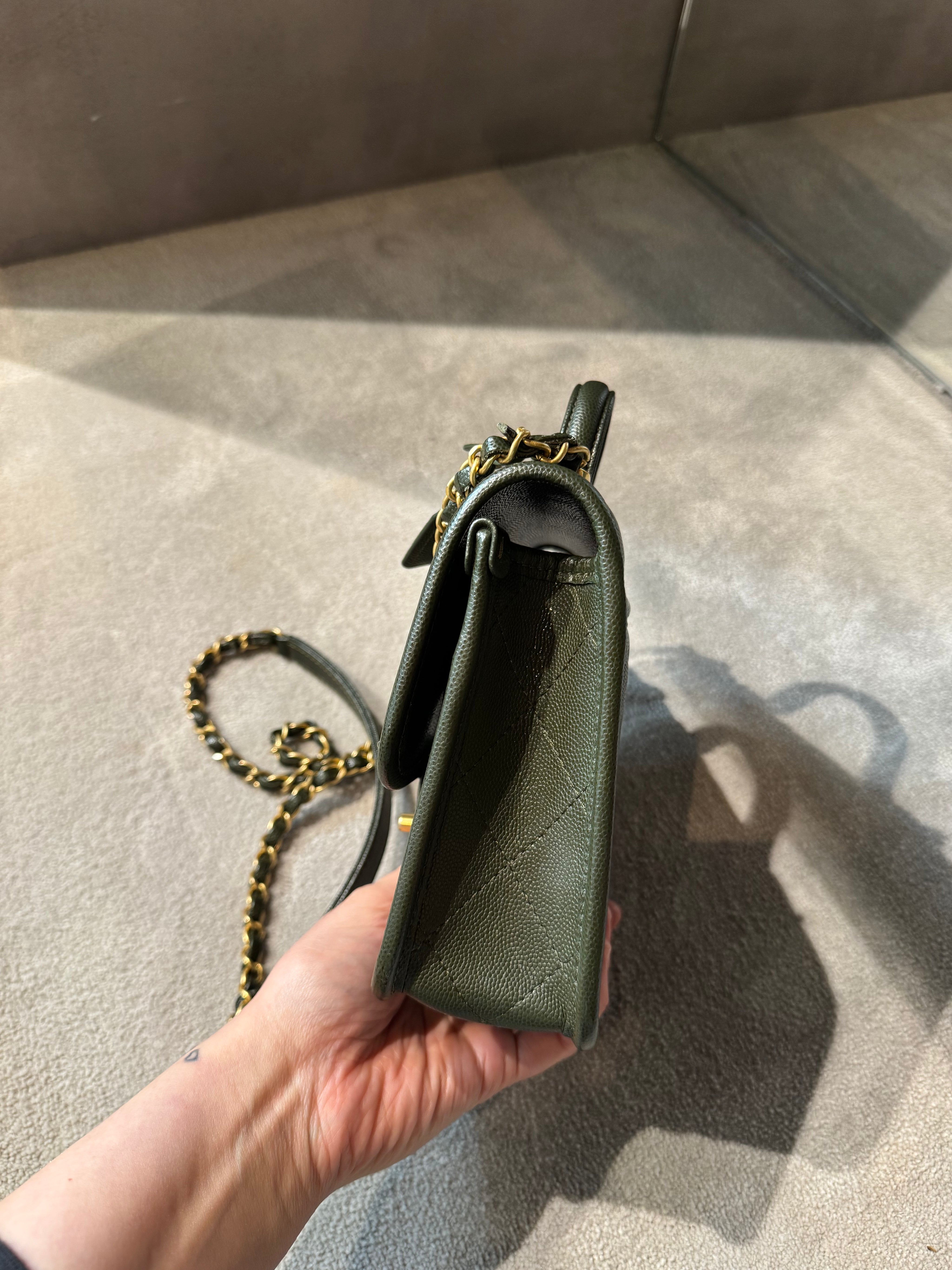 Chanel 22K Green Caviar School Memory Mini Flap Bag