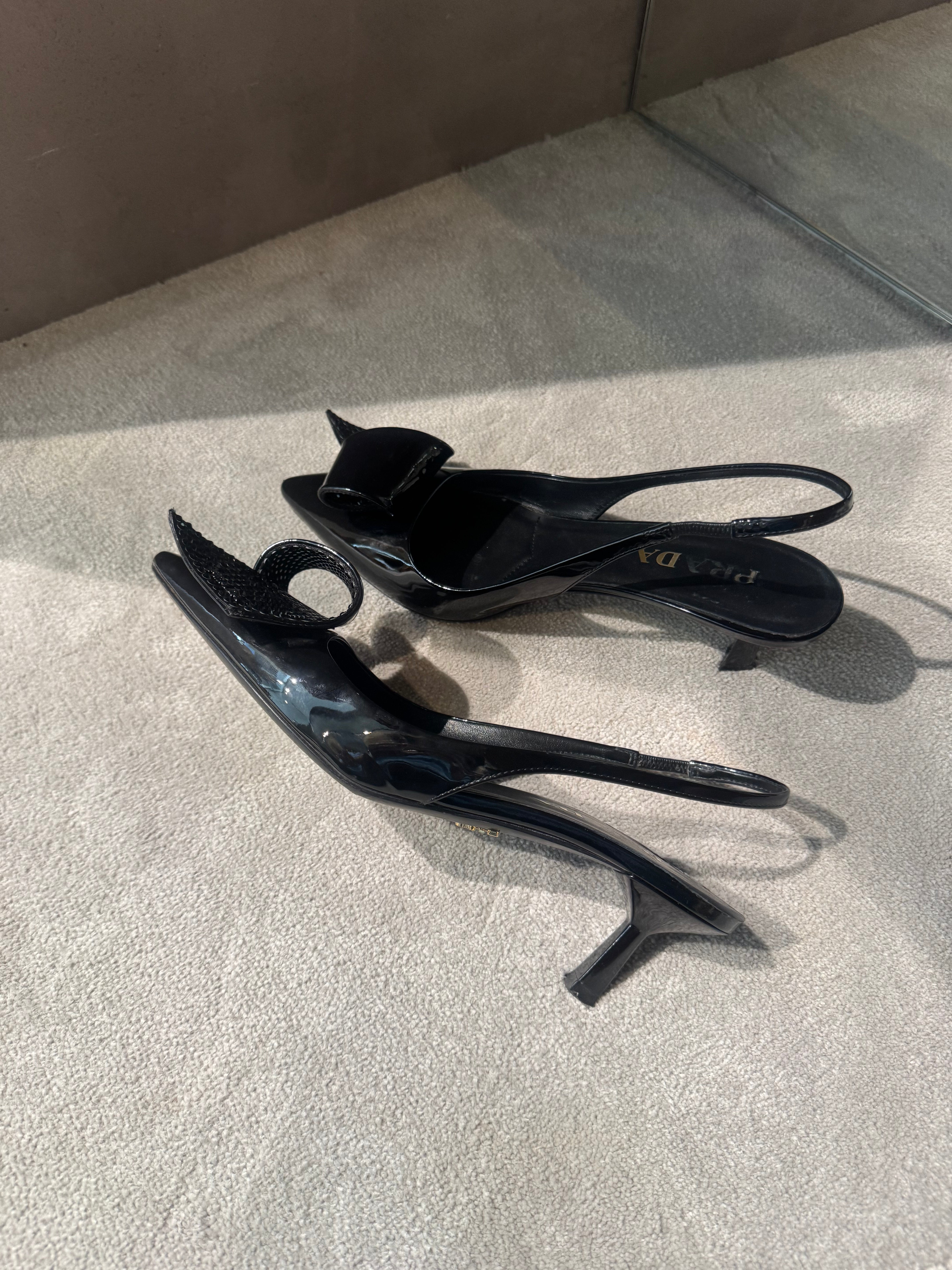 Prada Patent Leather Slingback Kitten Heels Black
