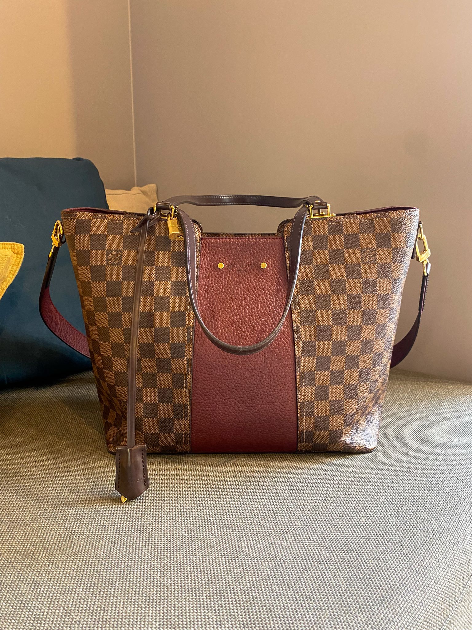 Louis Vuitton Damier Ebene/Burgundy Jersey Tote Bag
