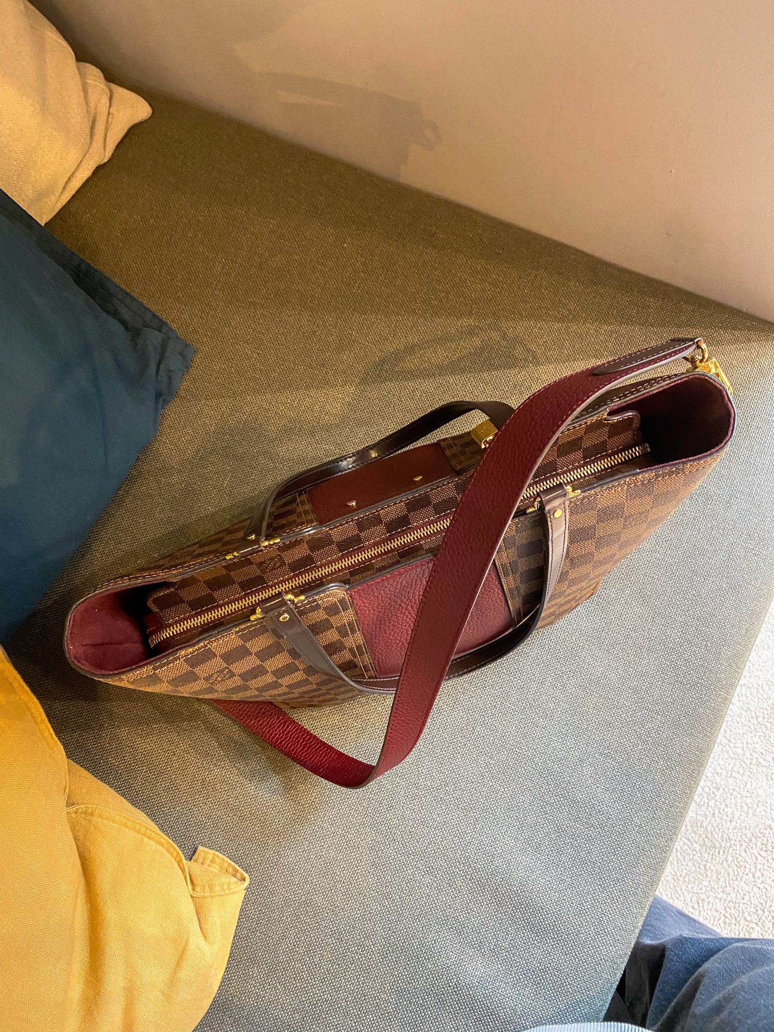 Louis Vuitton Damier Ebene/Burgundy Jersey Tote Bag