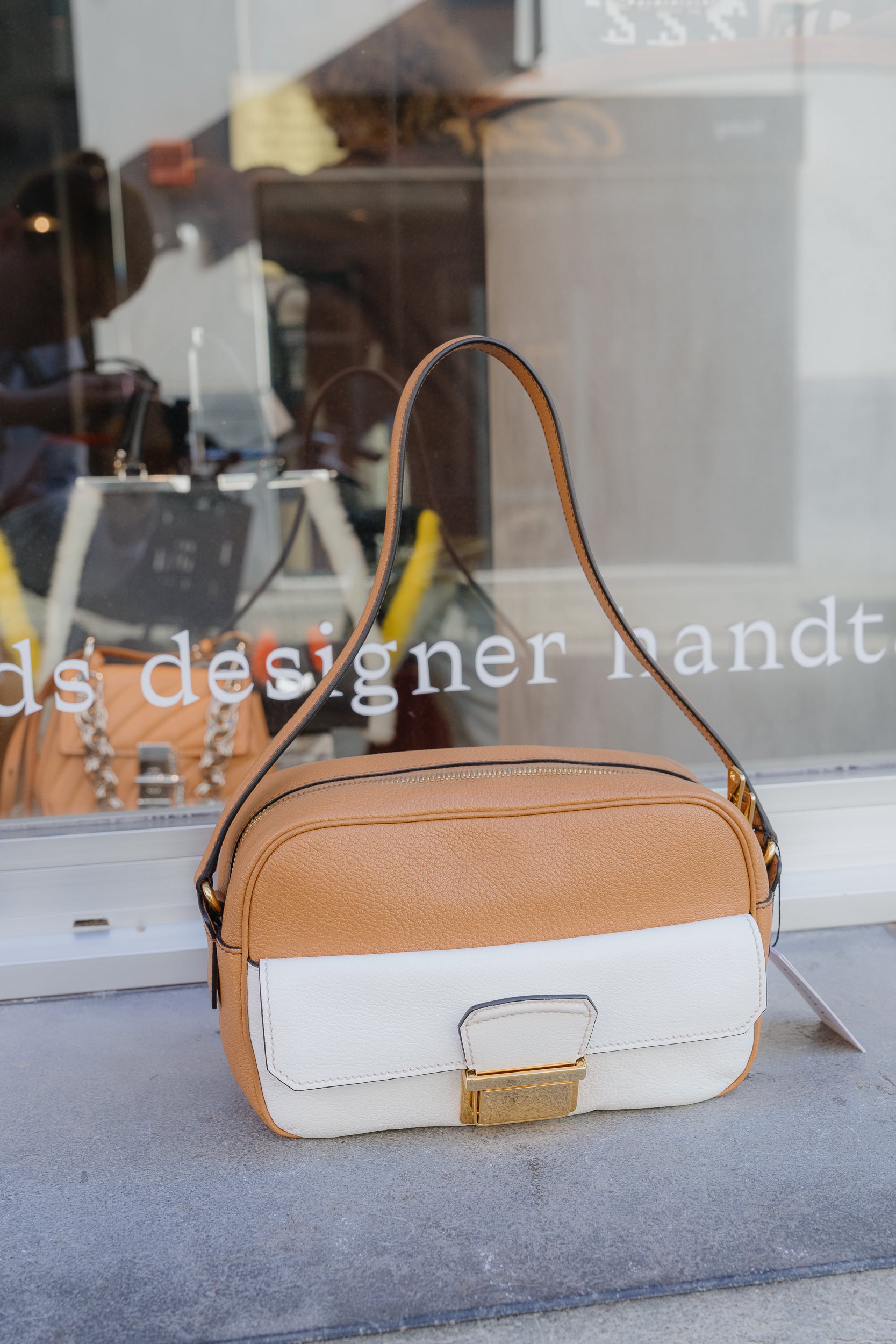 Miu Miu Camel & Off-White Top Handle Bag