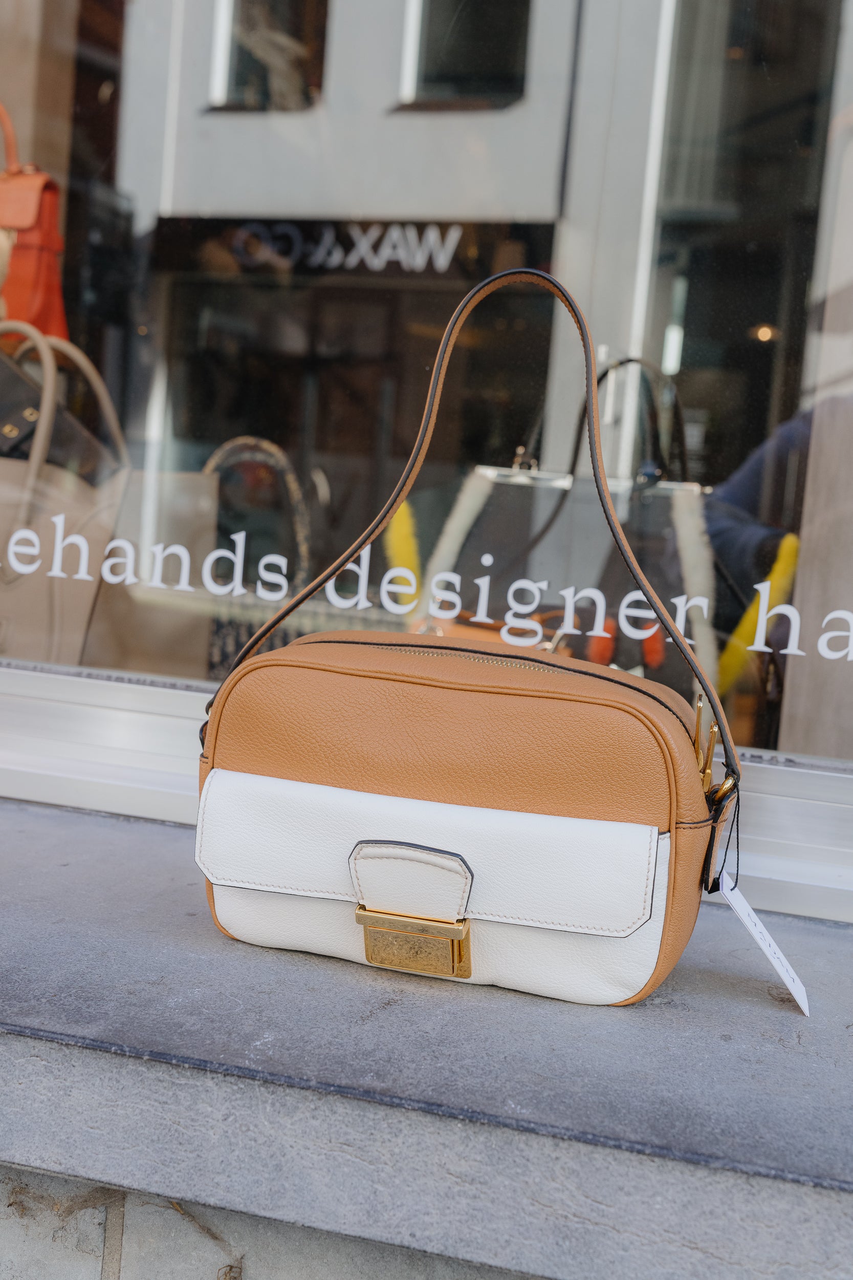 Miu Miu Camel & Off-White Top Handle Bag