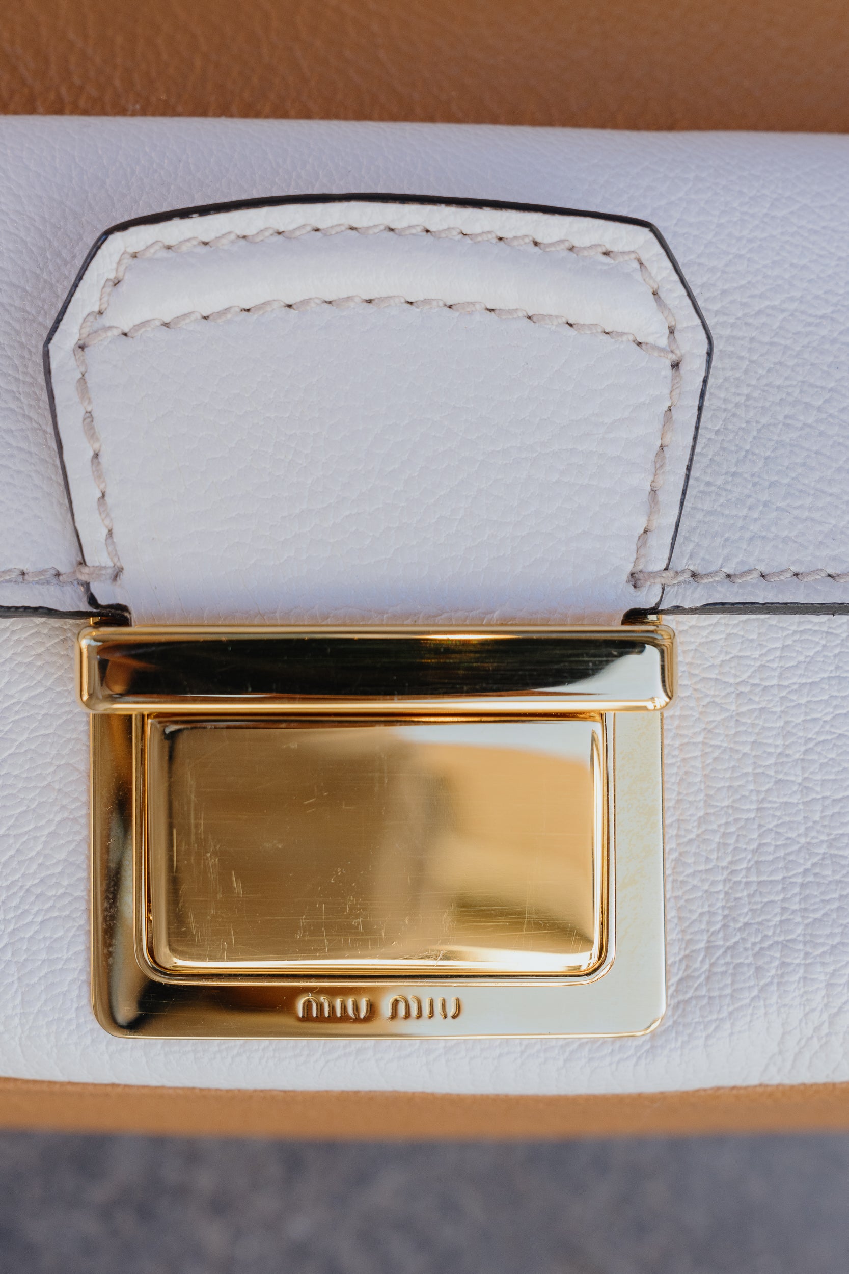 Miu Miu Camel & Off-White Top Handle Bag