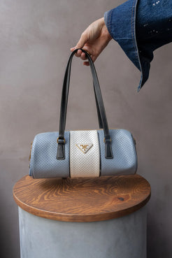 Prada Baby Blue Perforated Cylinder Bag