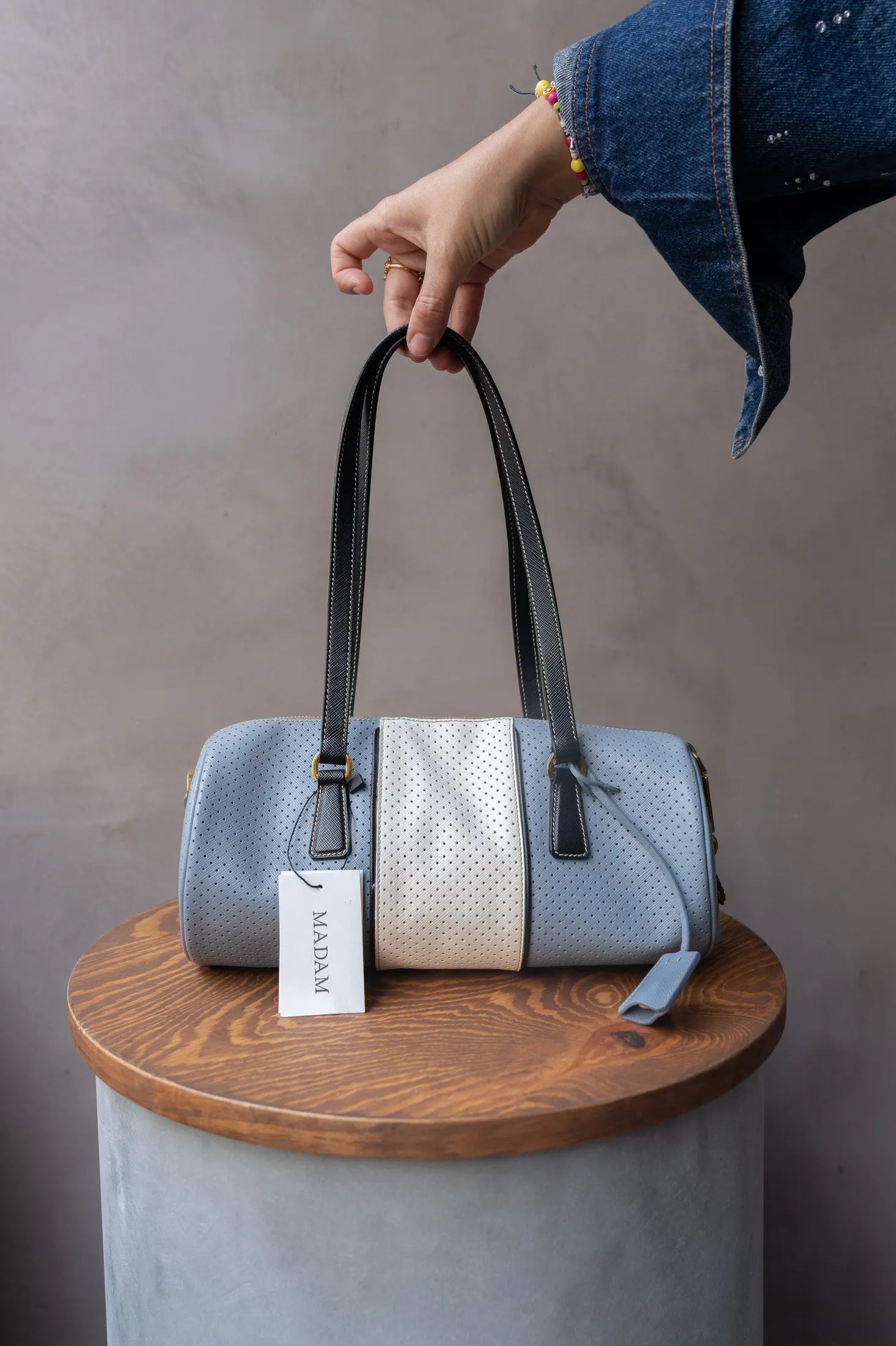 Baby blue handbag on sale