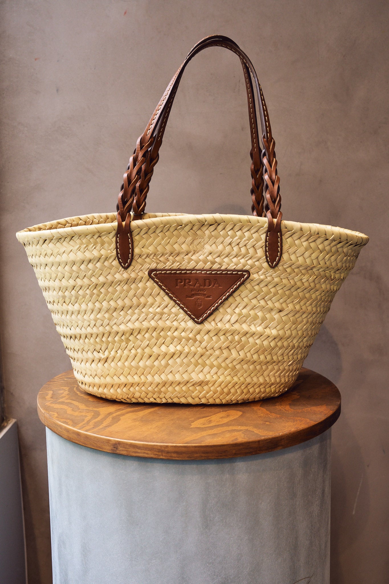 Prada Basket Bag – Natural Woven with Camel Trim