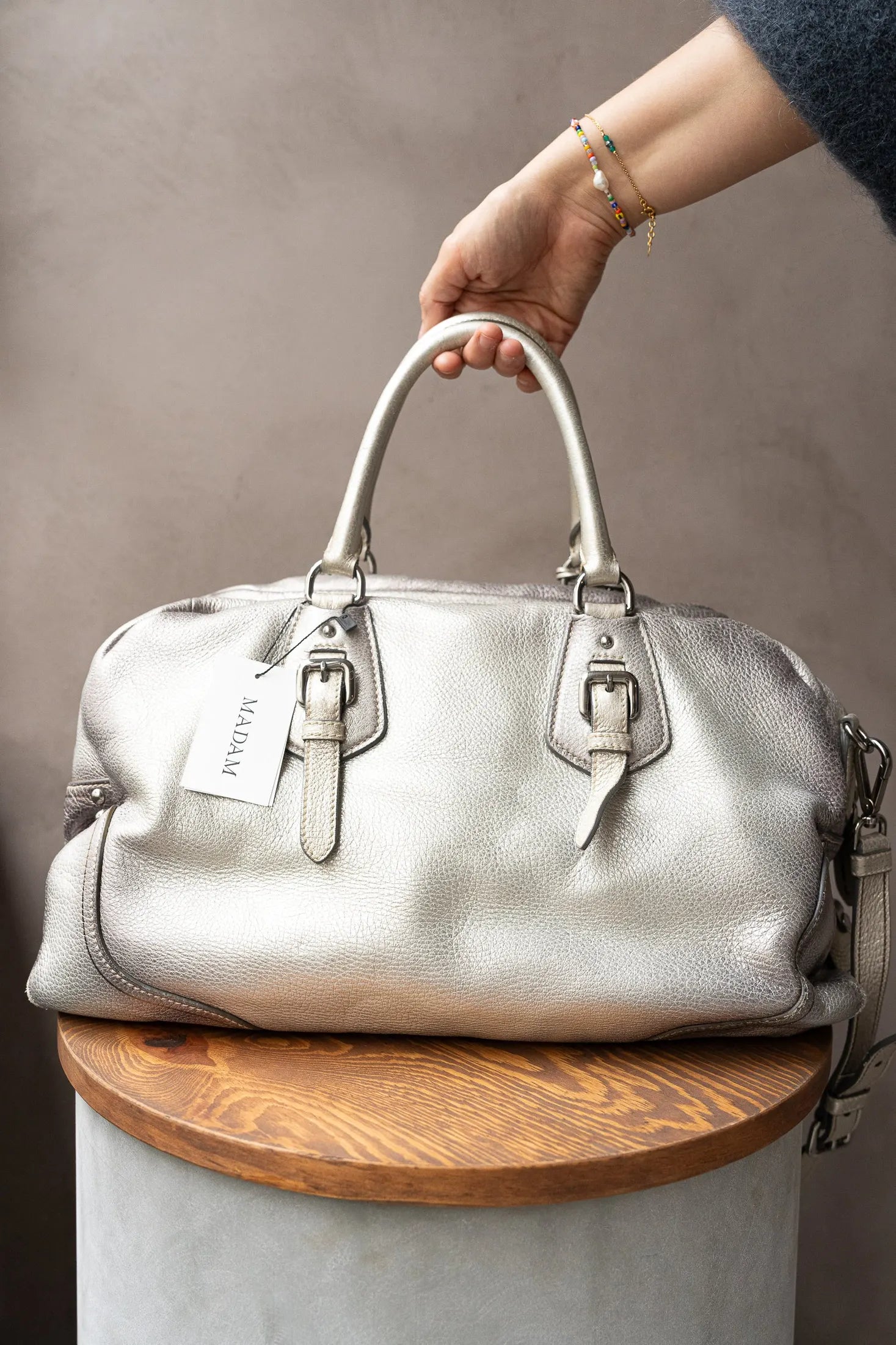 Prada Bauletto Bag – Metallic Silver Leather