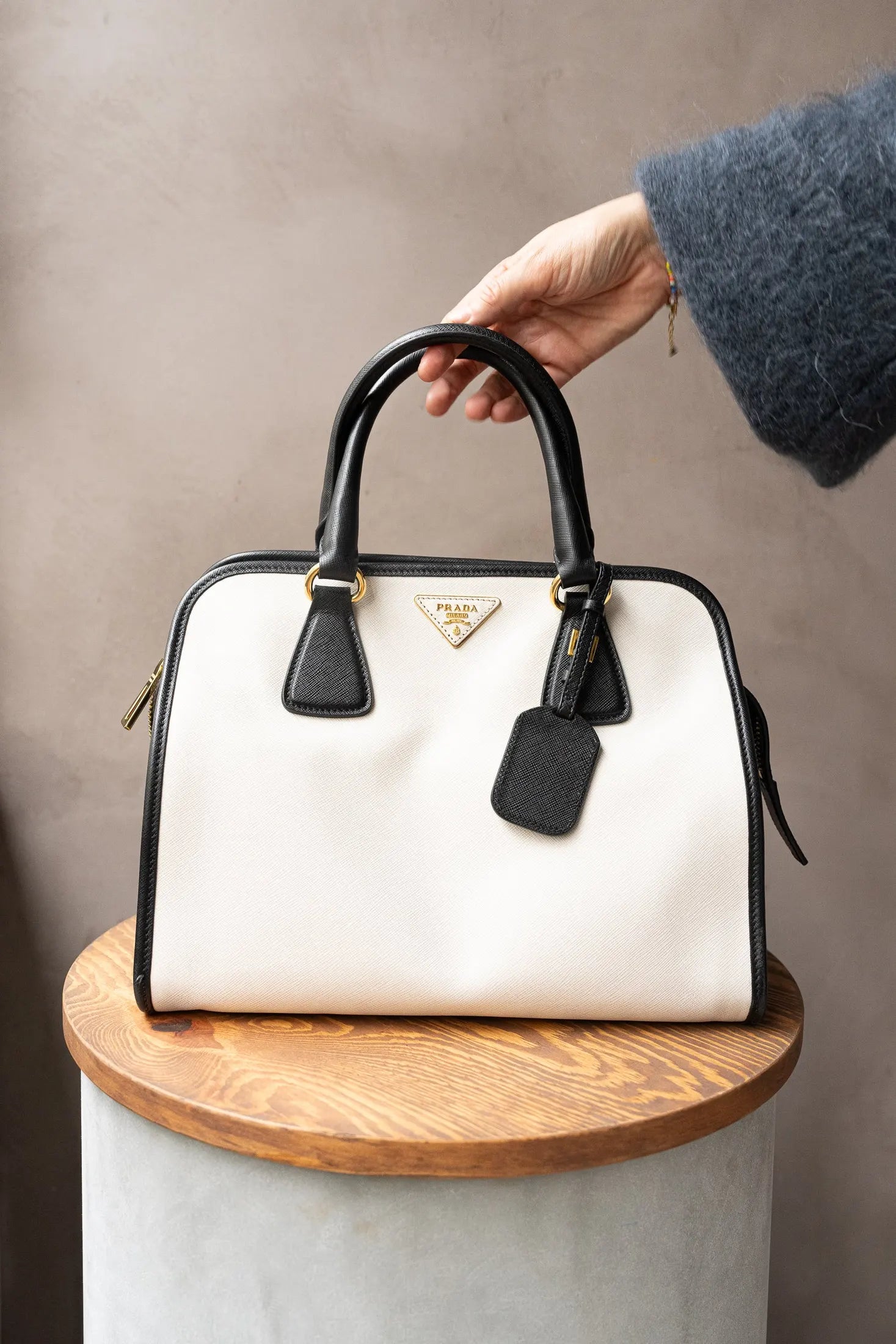 Prada Black and White Top Handle Bag