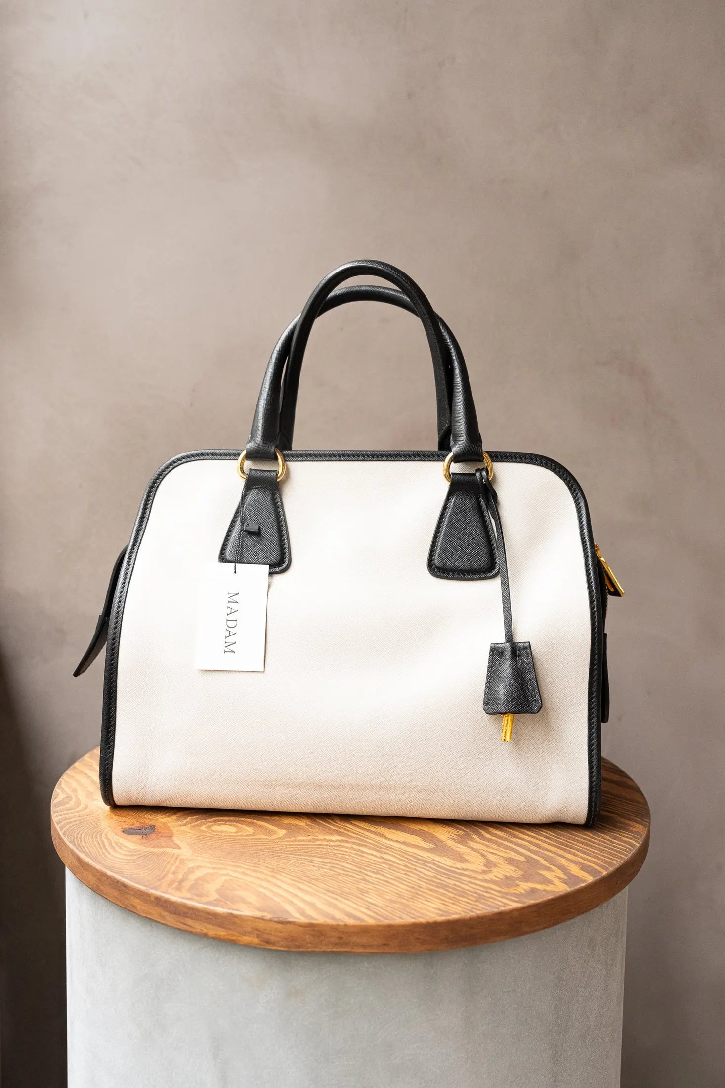 Prada Black and White Top Handle Bag