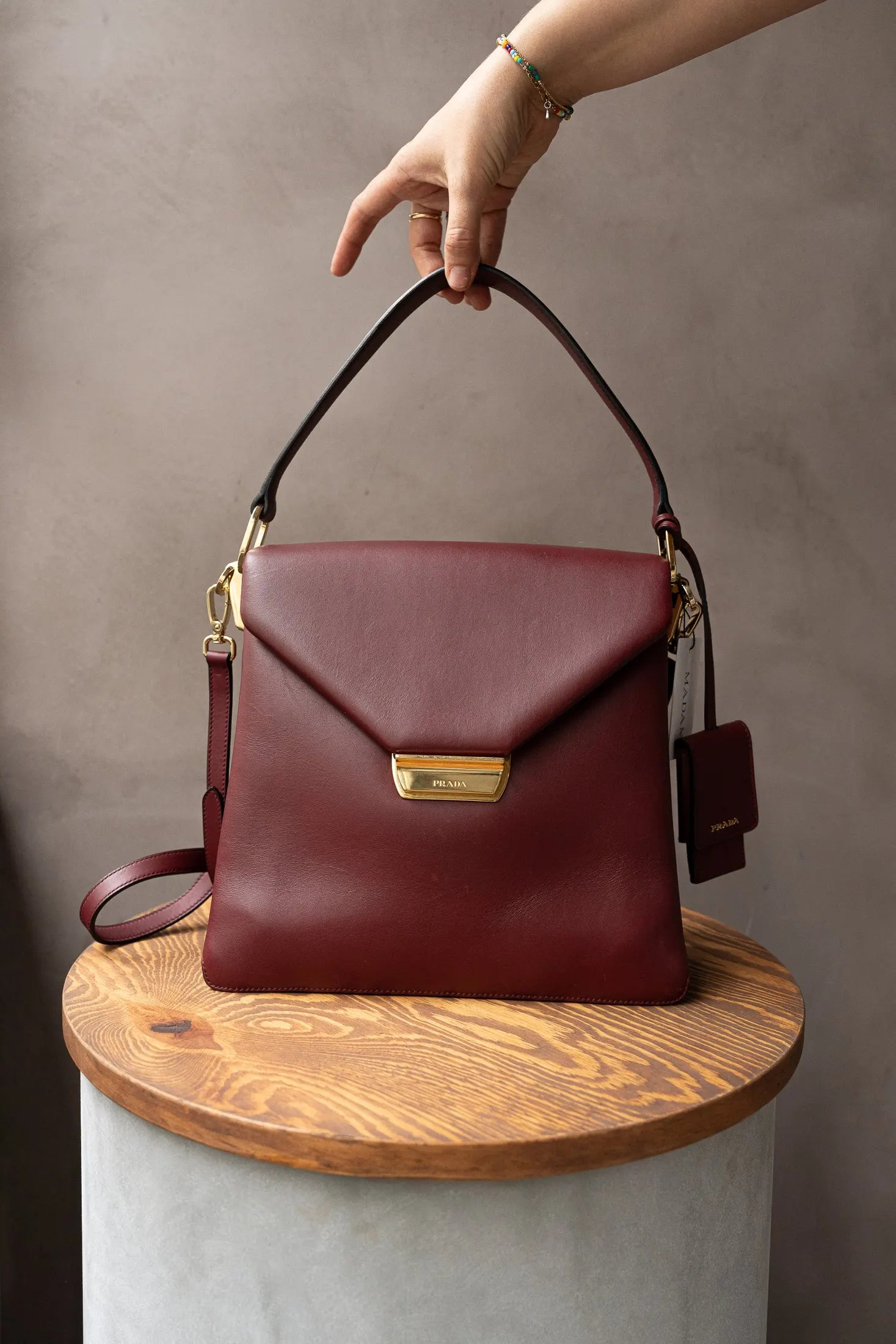 Prada Bordeaux Top Handle and Crossover Bag