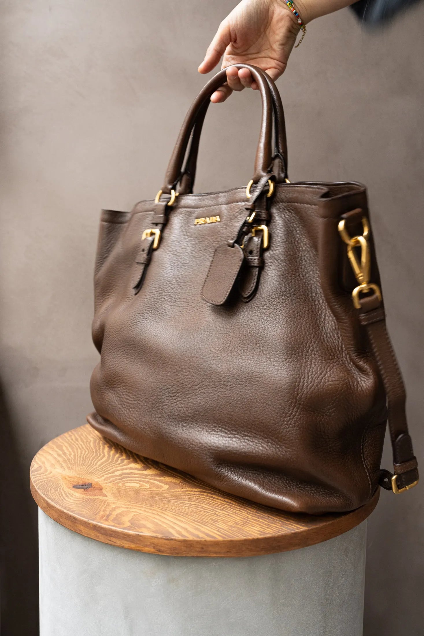 Prada Brown Deerskin Large Tote Bag