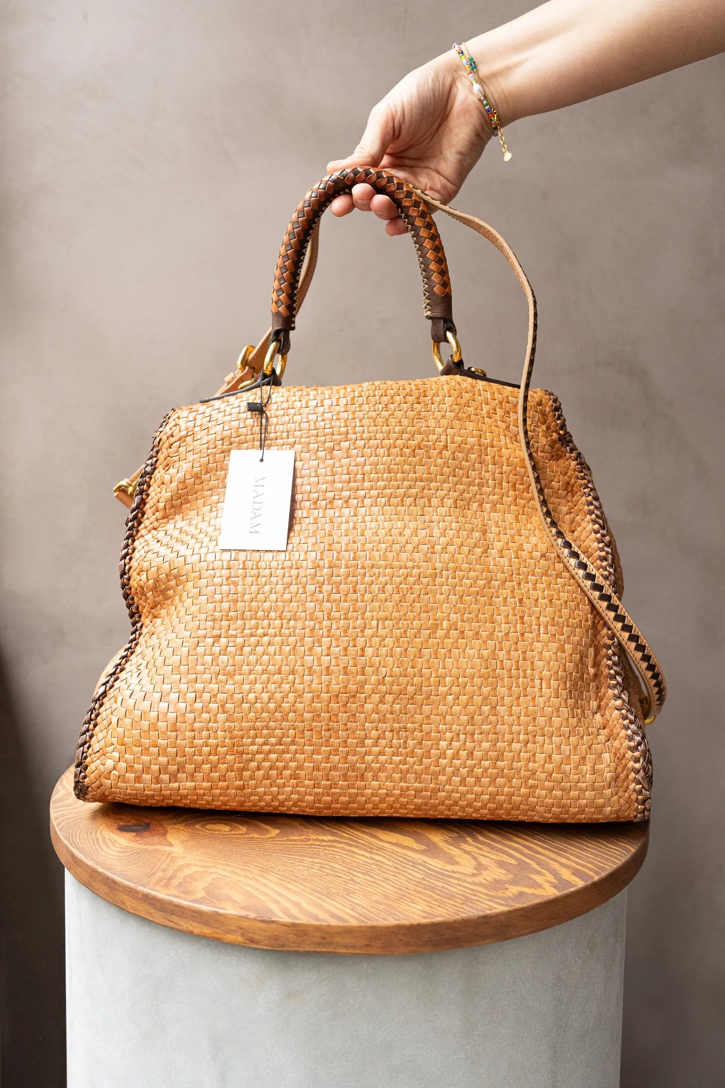 Prada Camel Leather and Madras Bag Prada Camel Leather and Madras Bag
