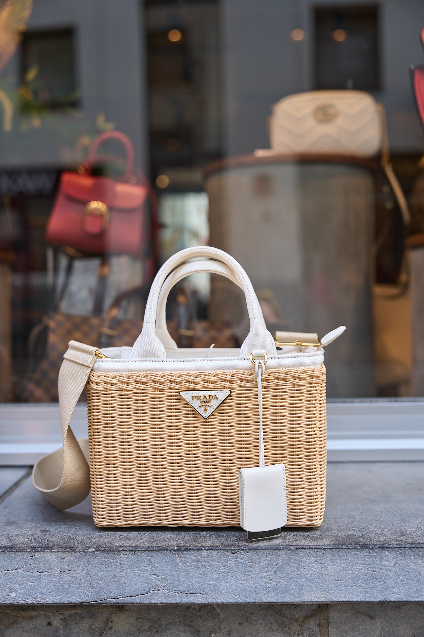 Prada Medium Wicker And Linen Blend Bag