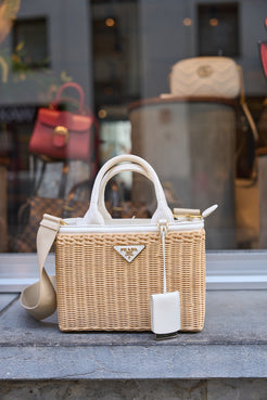 Prada Medium Wicker And Linen Blend Bag