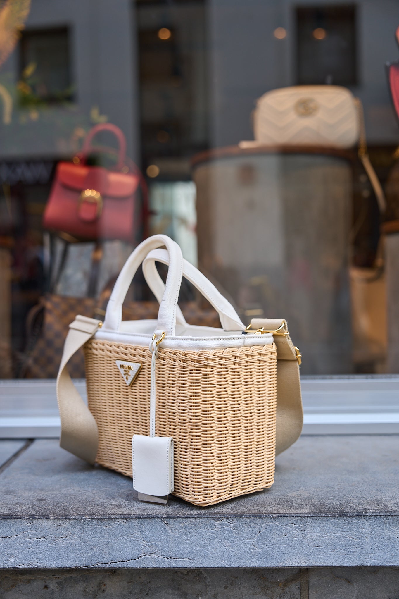 Prada Medium Wicker And Linen Blend Bag