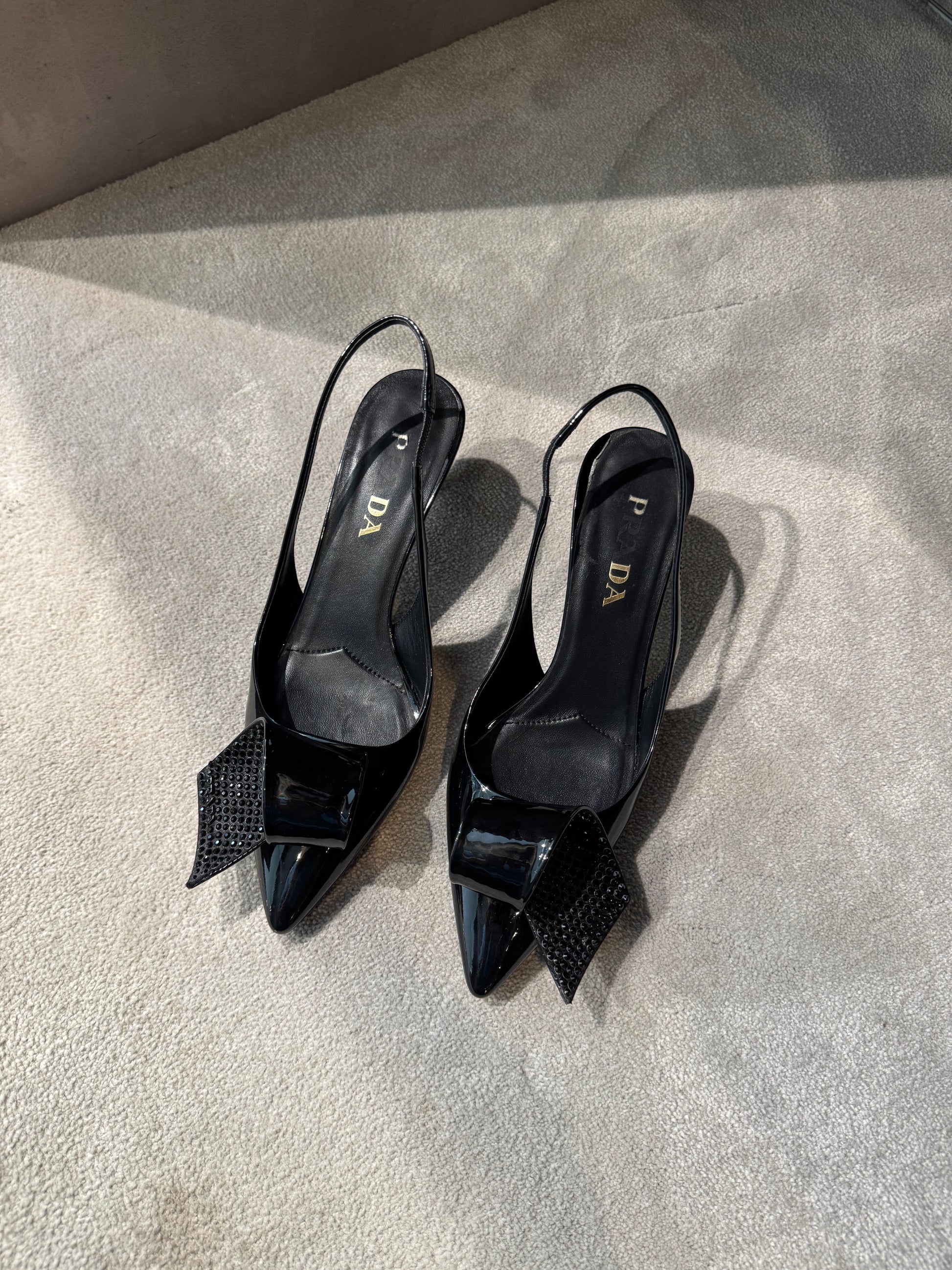 Prada Patent Leather Slingback Kitten Heels Black