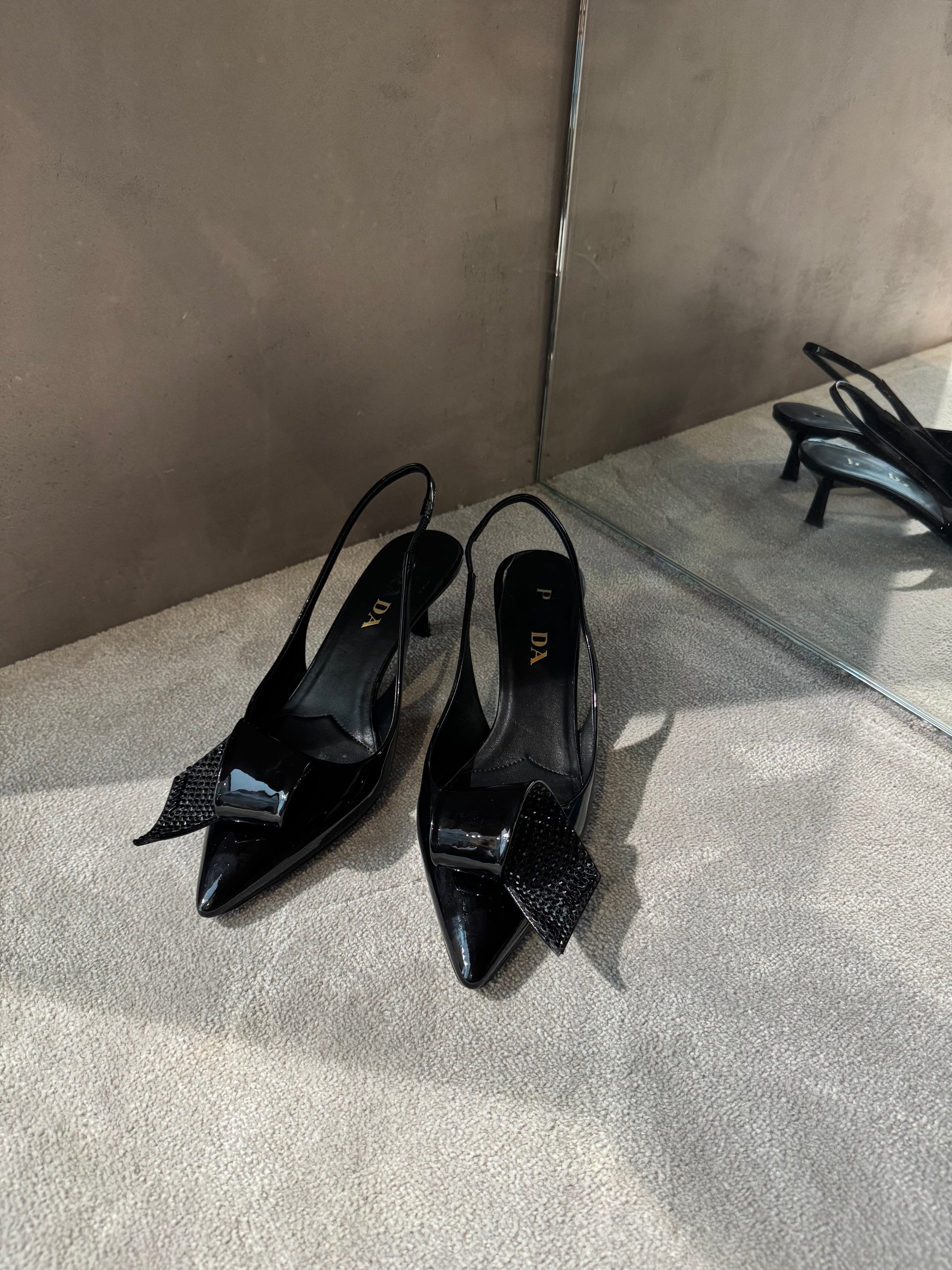 Prada Patent Leather Slingback Kitten Heels Black