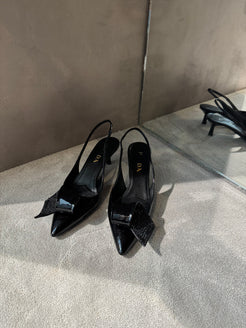Prada Patent Leather Slingback Kitten Heels Black