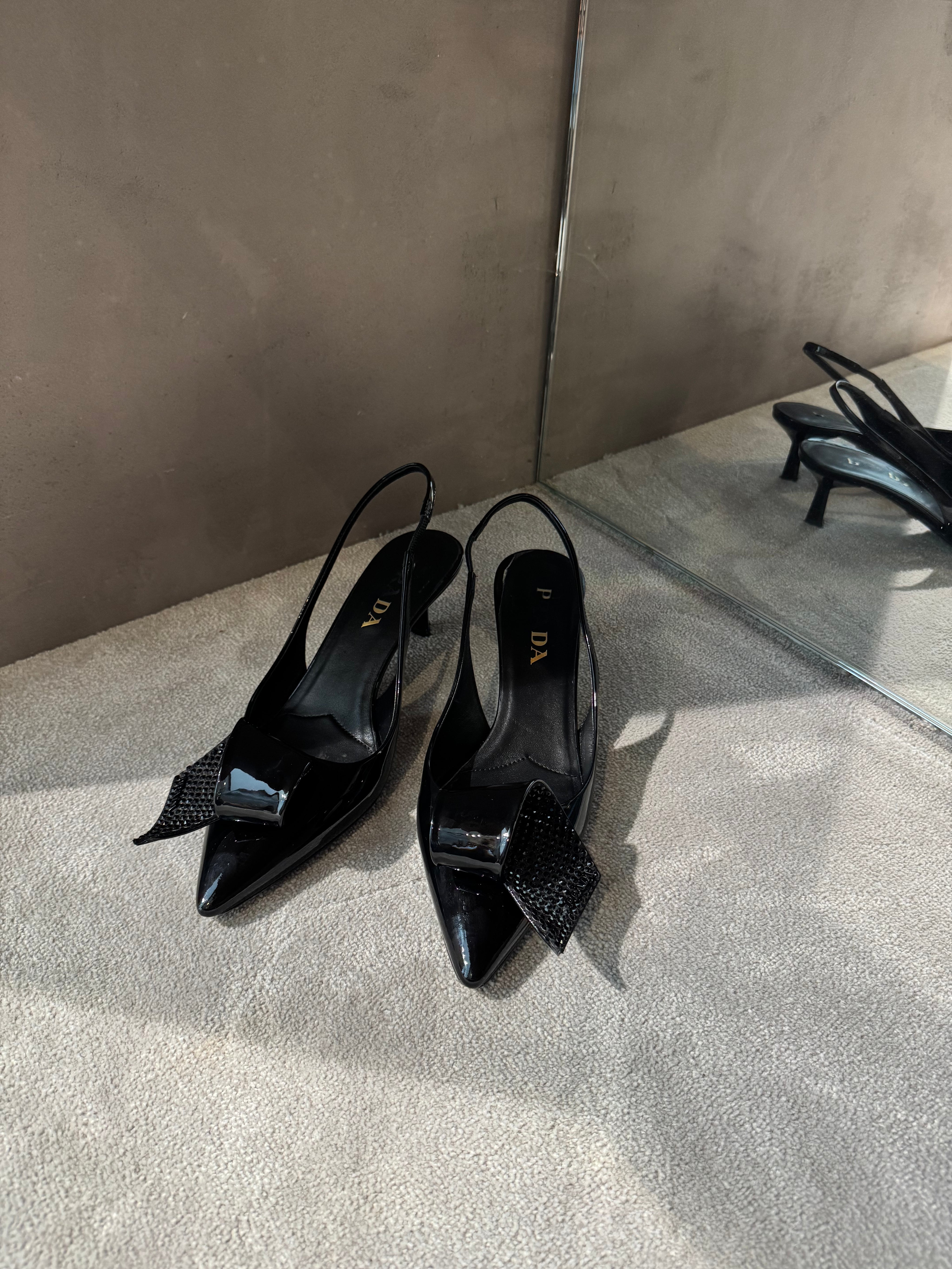 Prada Patent Leather Slingback Kitten Heels Black
