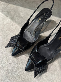 Prada Patent Leather Slingback Kitten Heels Black