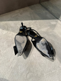 Prada Patent Leather Slingback Kitten Heels Black