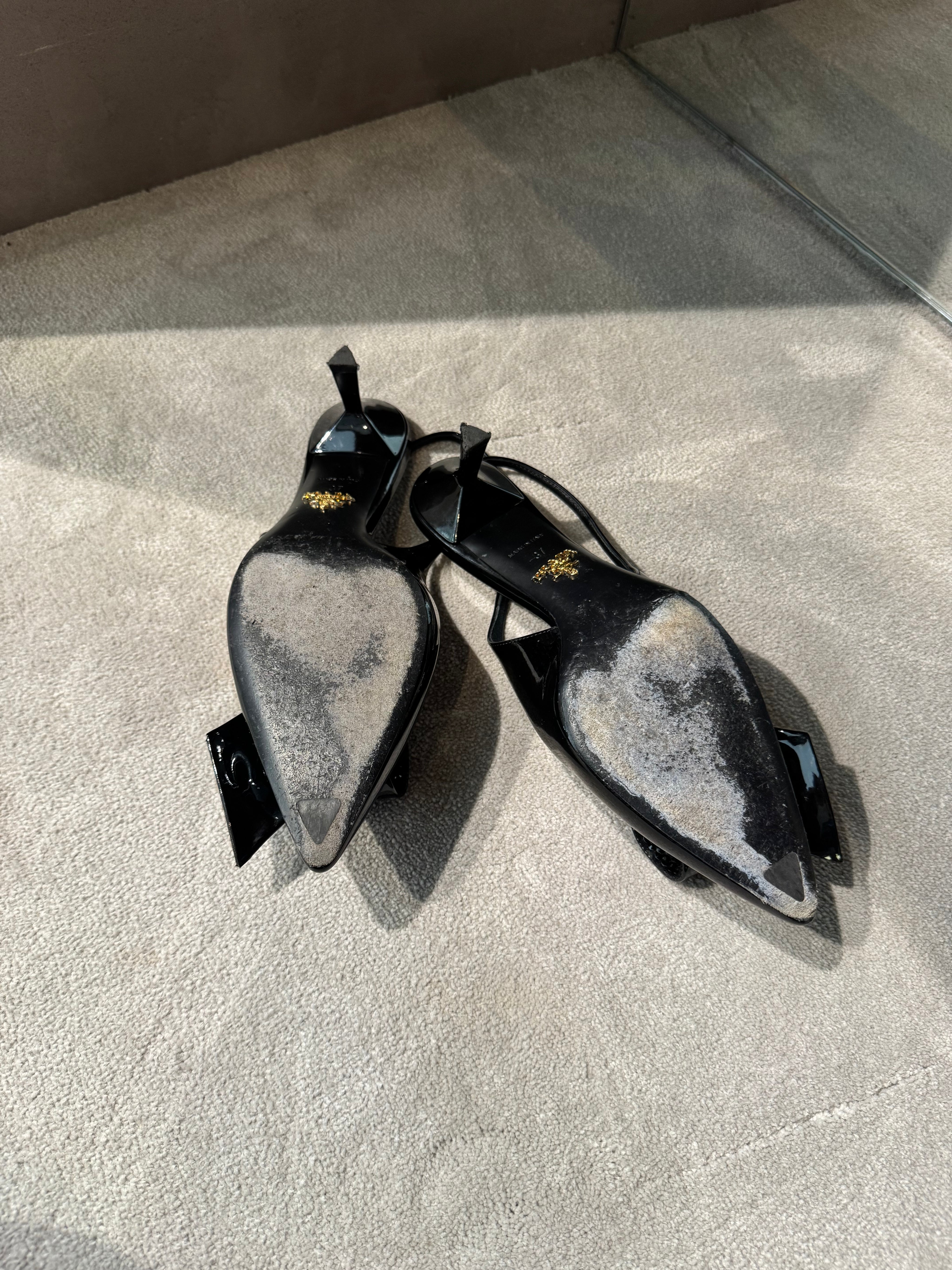 Prada Patent Leather Slingback Kitten Heels Black