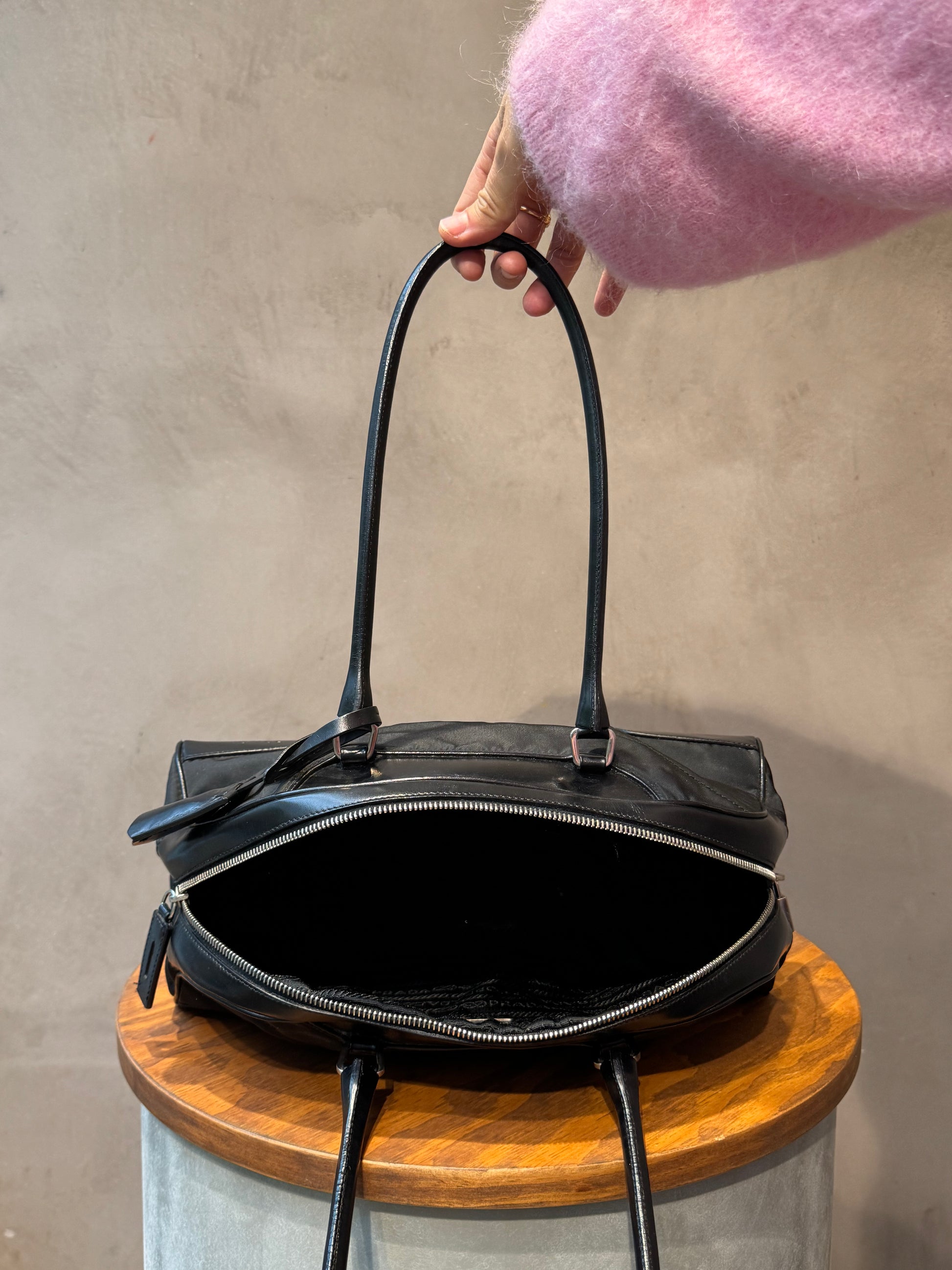 Prada Vintage Black Nylon Bowling Bag