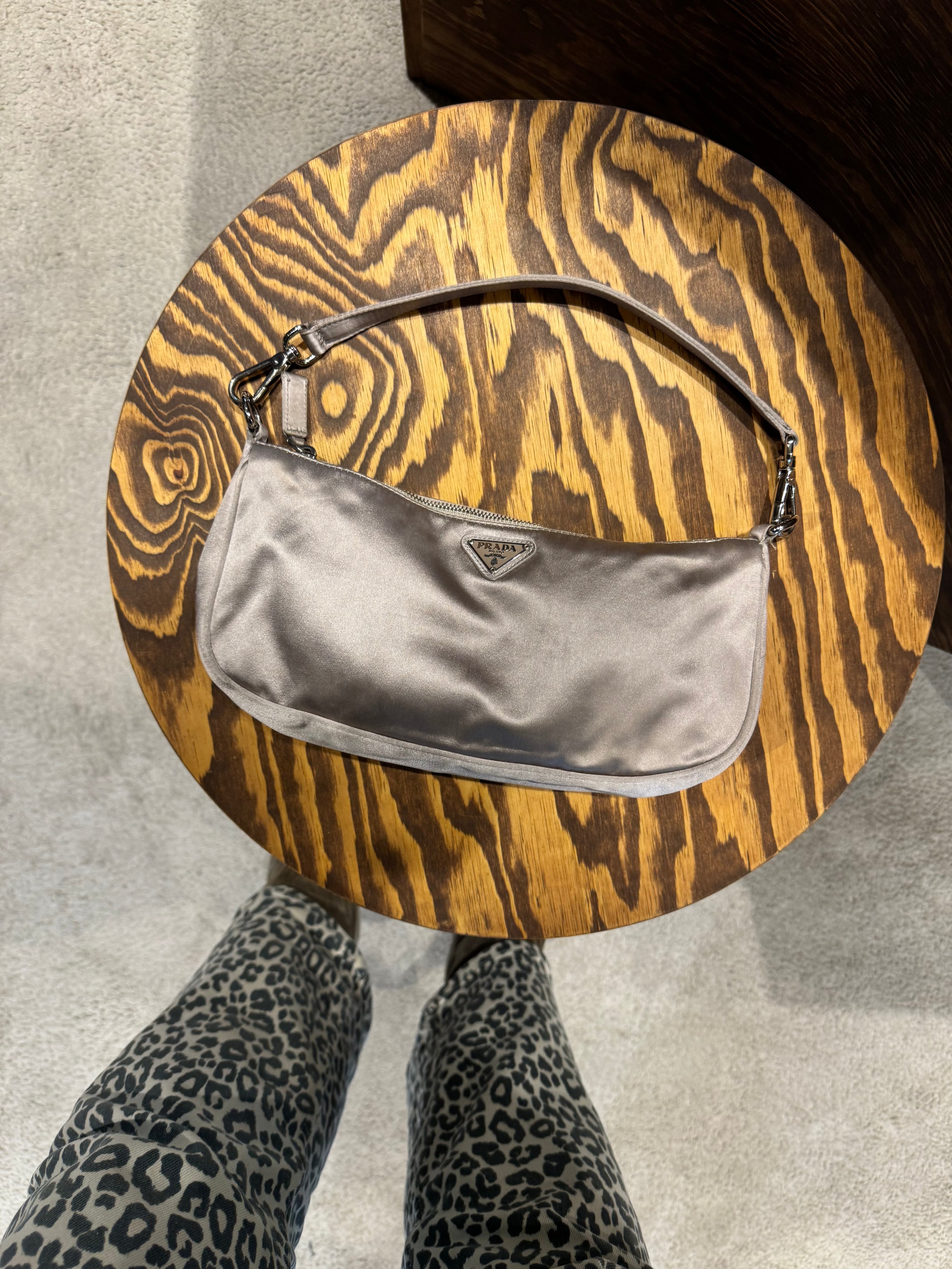 Prada Vintage Grey Satin Top Handle Bag