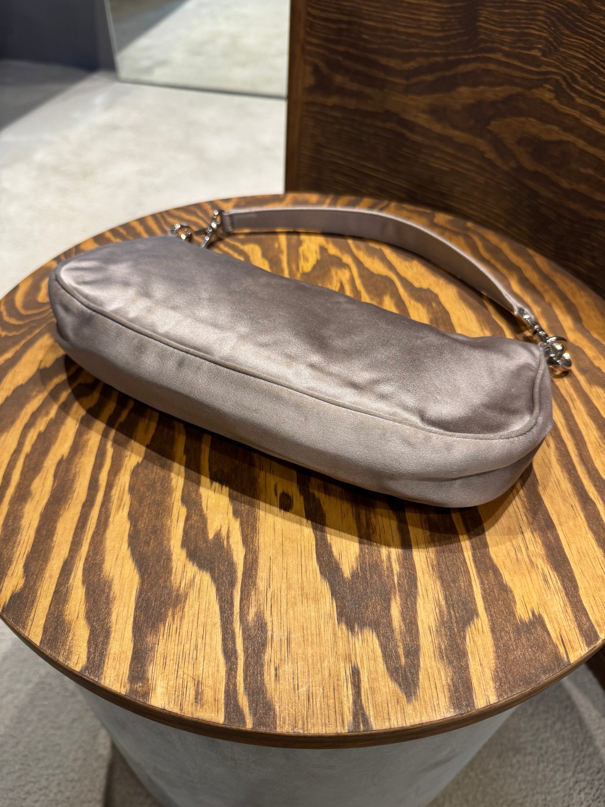 Prada Vintage Grey Satin Top Handle Bag