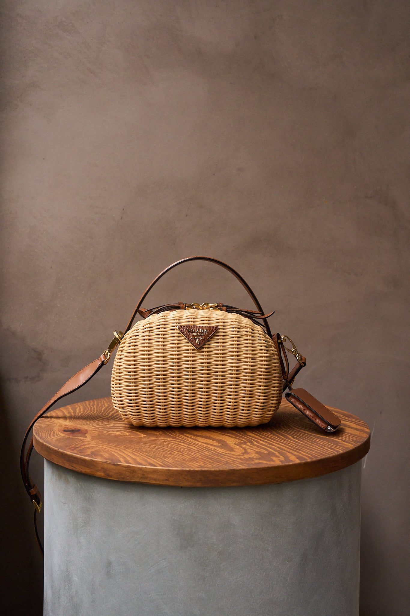 Prada Wicker And Saffiano Leather Crossover Bag